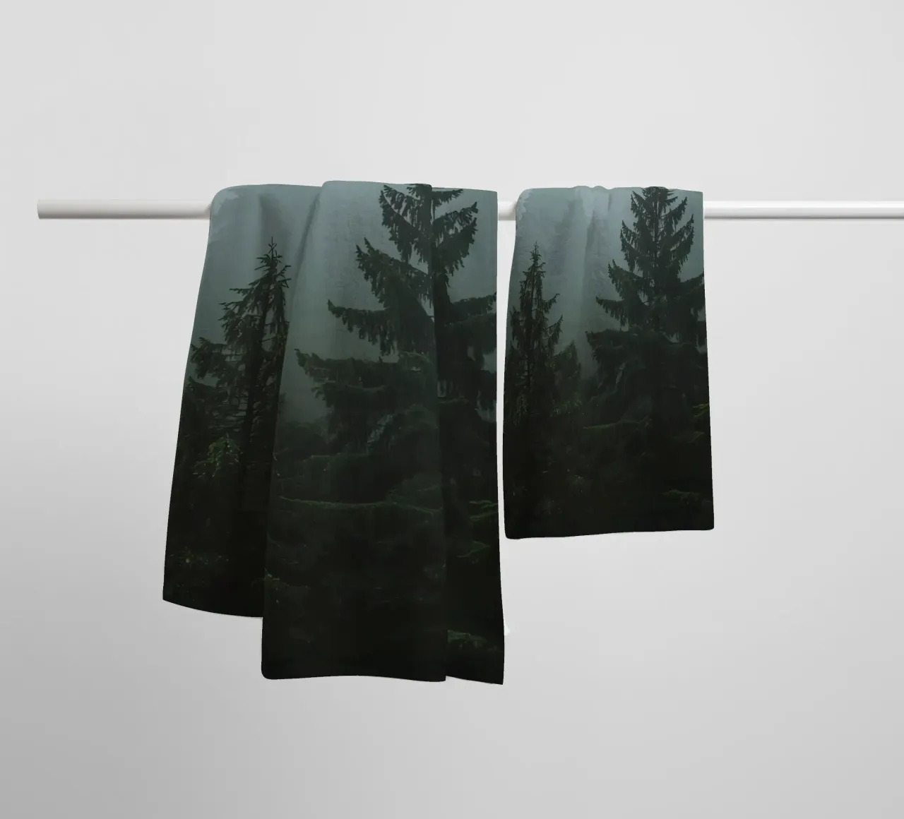 Evergreen Trees in Fog towel by DesignDoodle
