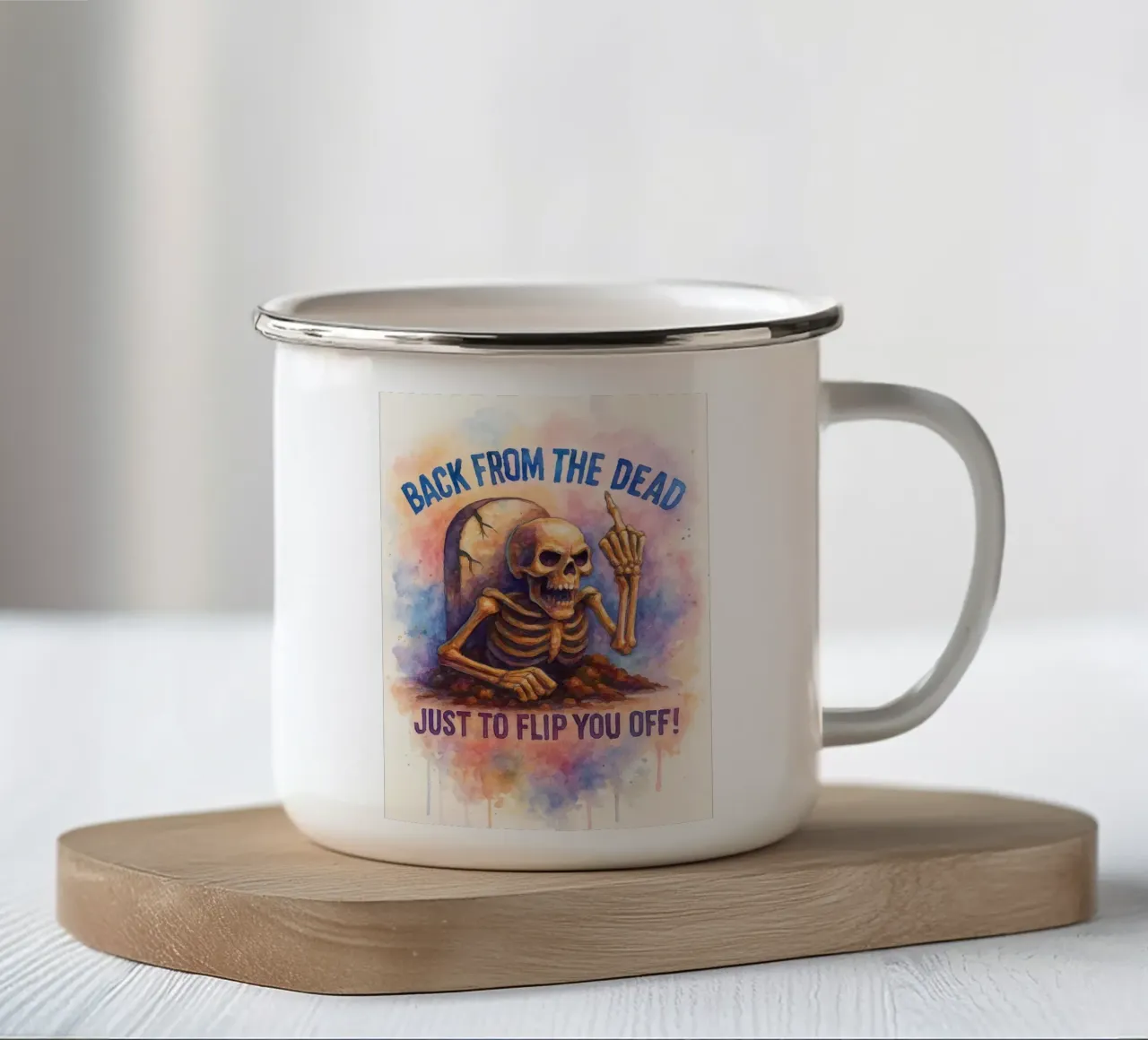 skeleton back from the dead enamel mug by wadasx