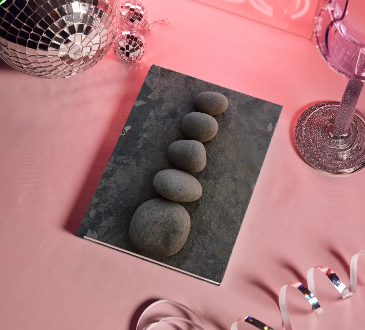 Five Gray Stones Stacked Vertically on Textured Surface notebook by DesignDoodle