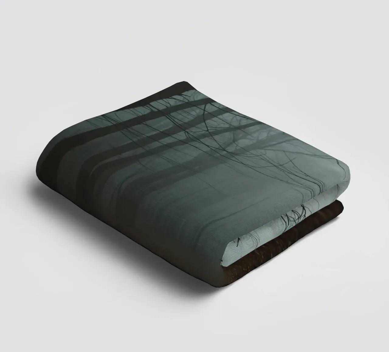 Foggy Forest Path with Bare Trees and Fallen Leaves towel by DesignDoodle