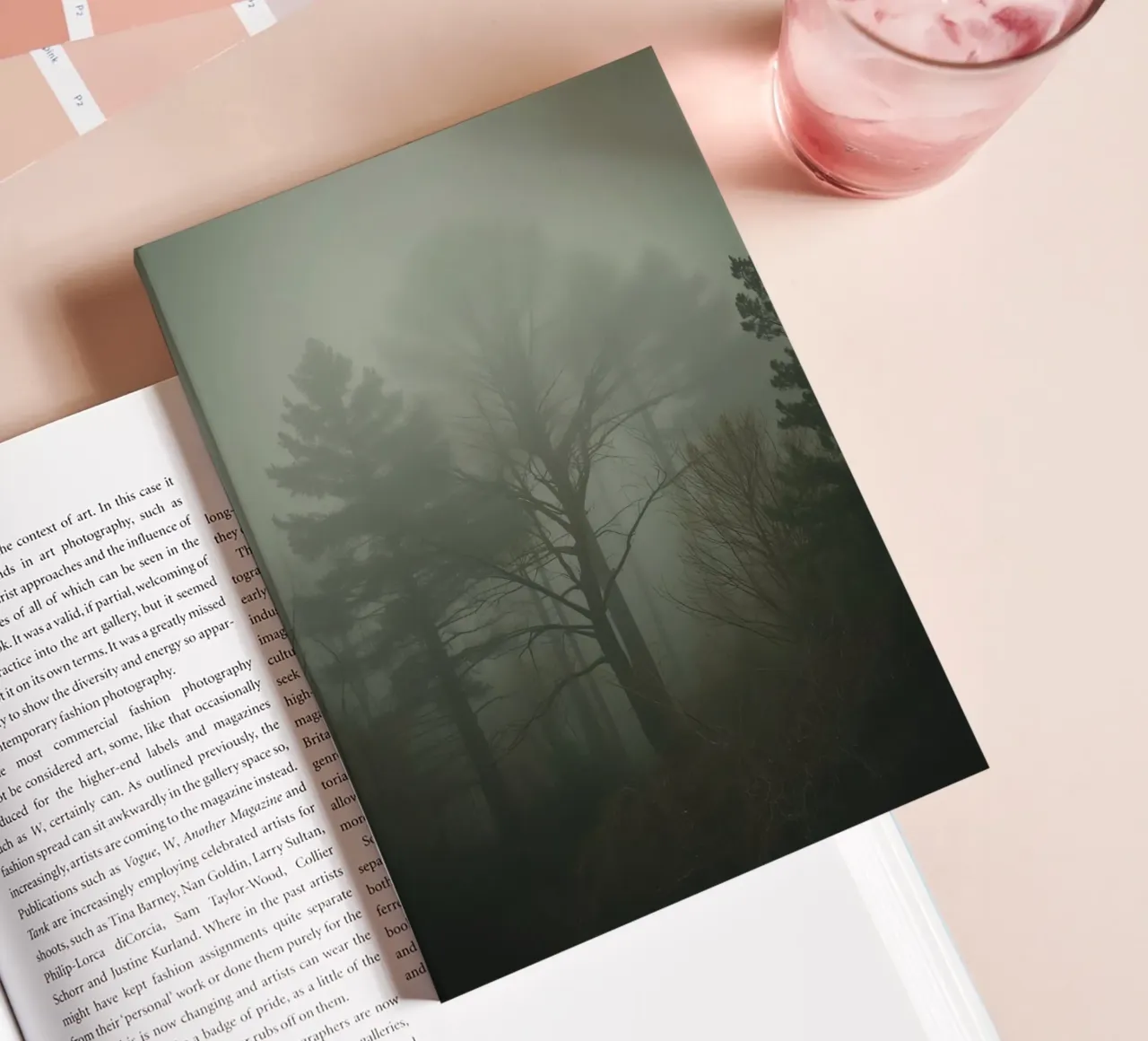 Foggy Forest with Pine and Bare Trees notebook by DesignDoodle