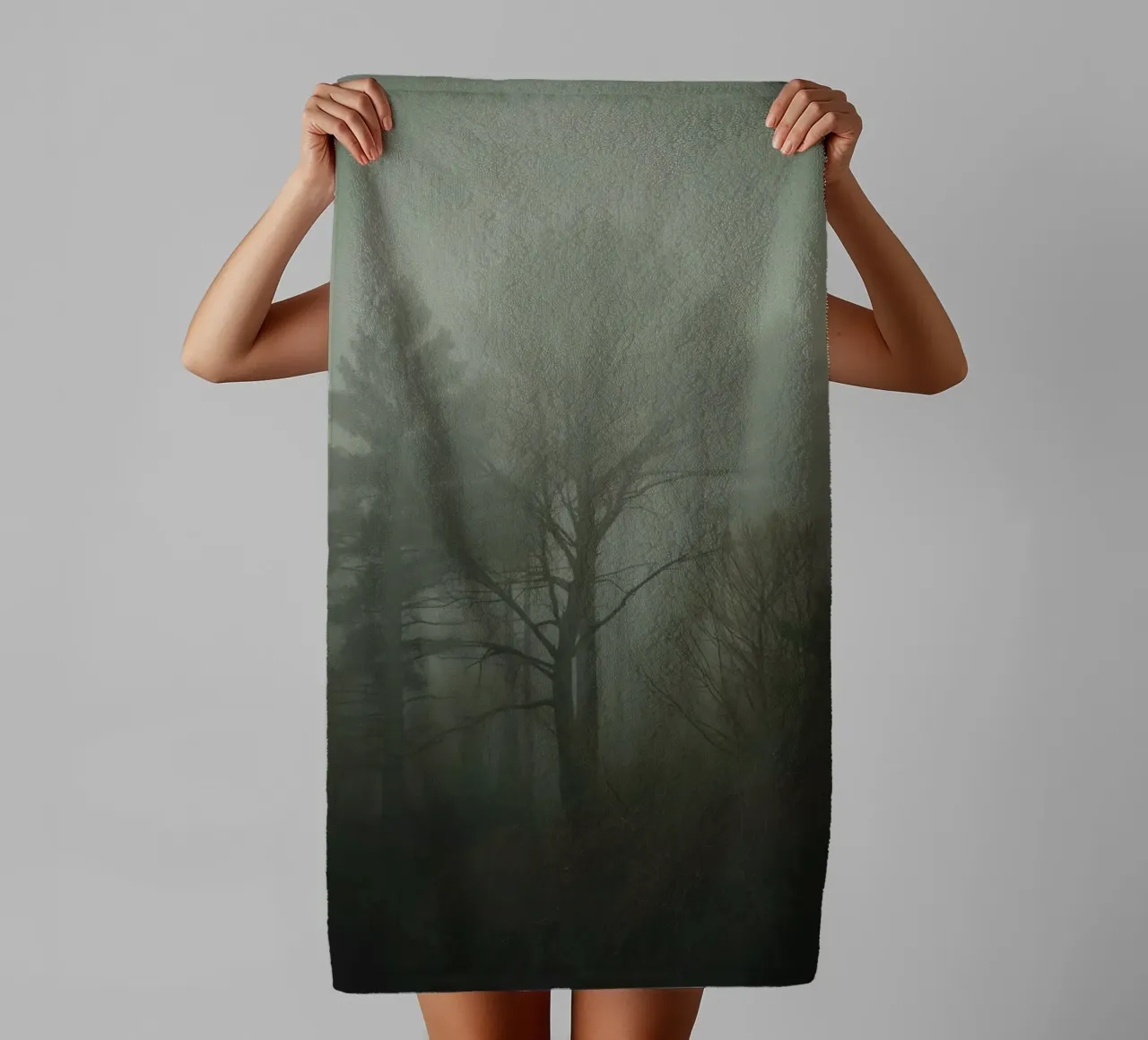 Foggy Forest with Pine and Bare Trees towel by DesignDoodle