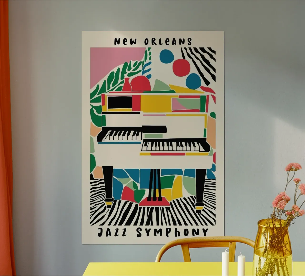 Sinfonia Jazz poster con telaio in legno da cosmos studio