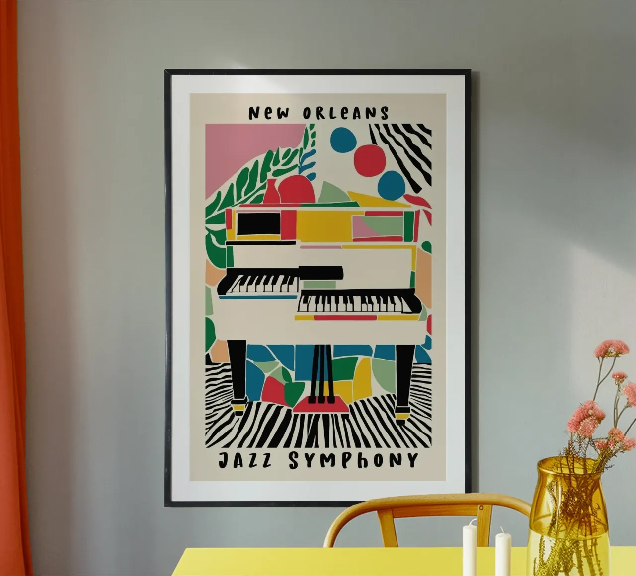 Sinfonia Jazz poster con telaio in legno da cosmos studio