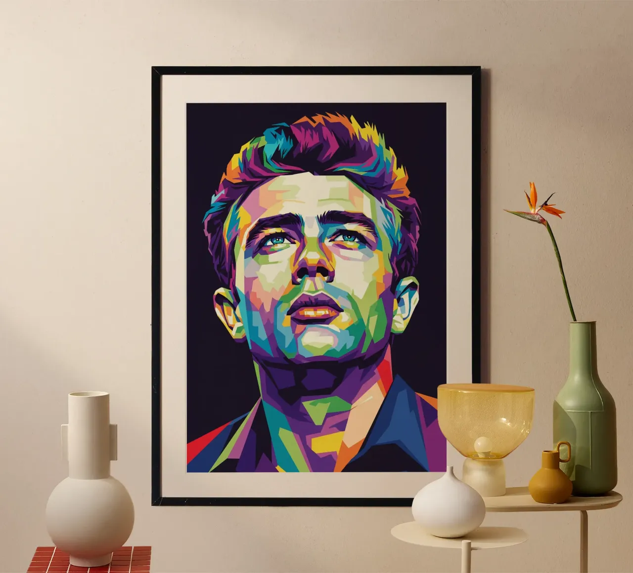 James Dean ritratto pop art #1 poster con telaio in alluminio da Hantamrata