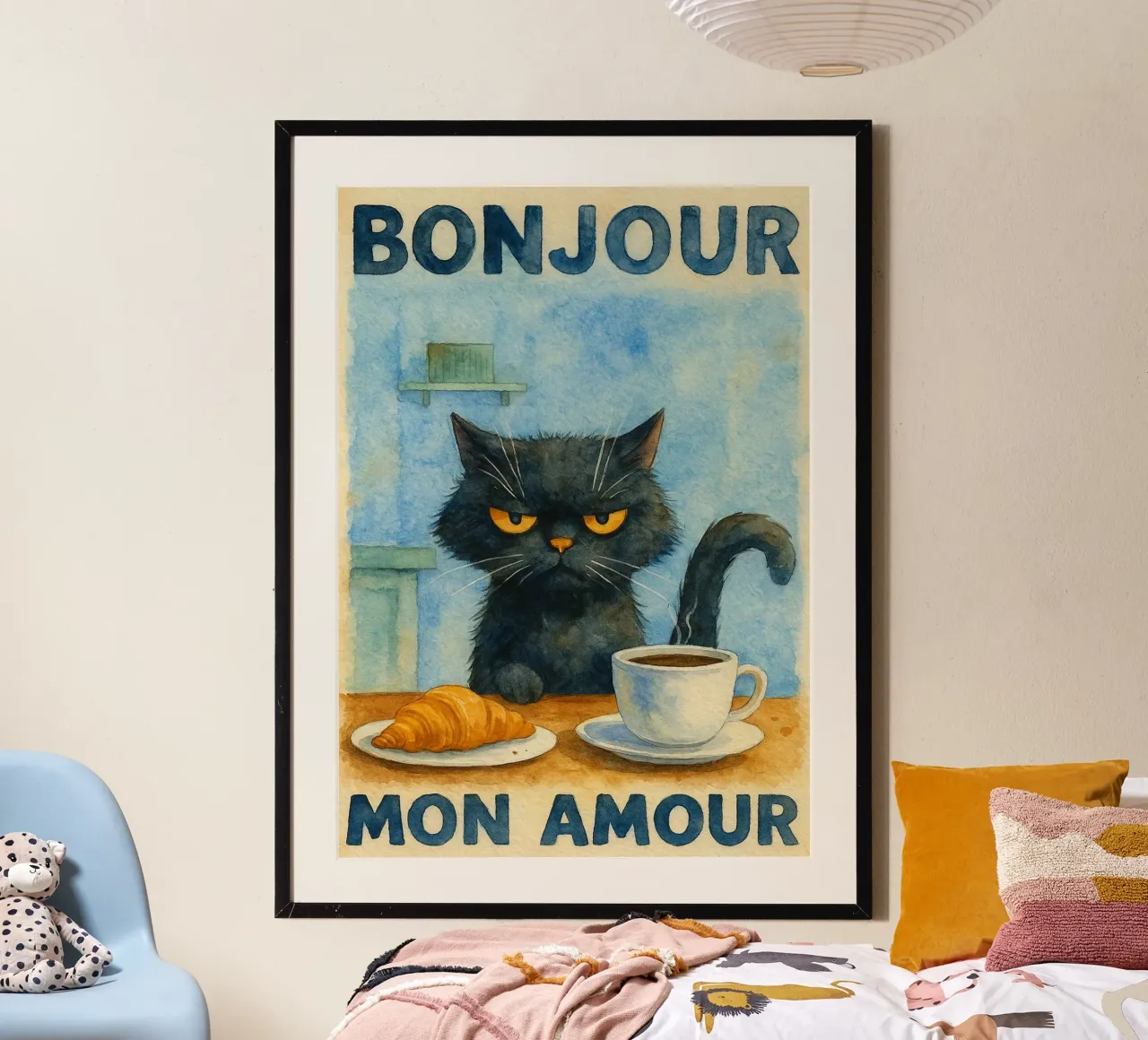 disegno parodia del gatto bonjour mon amour poster da hexis