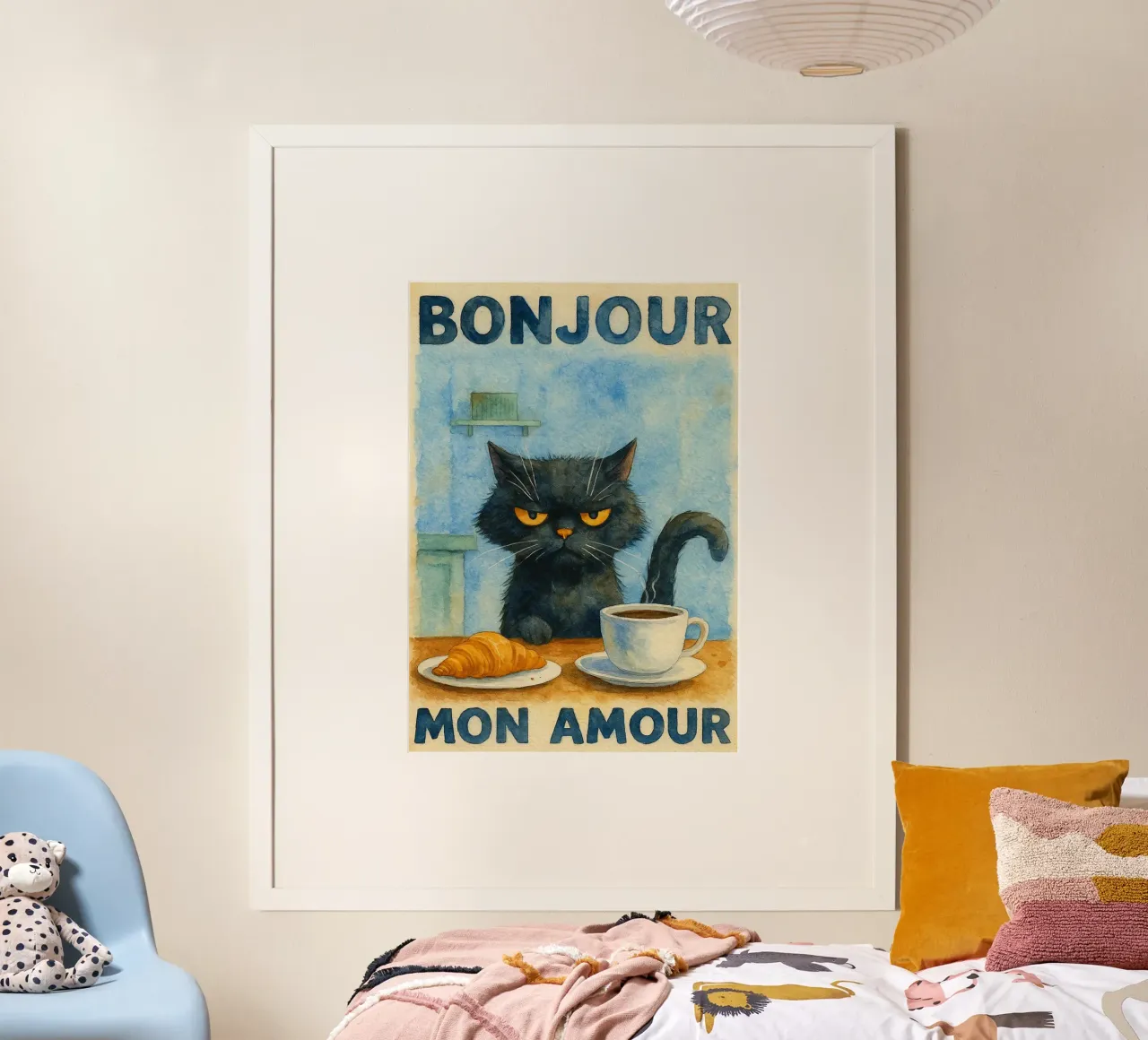 disegno parodia del gatto bonjour mon amour poster da hexis