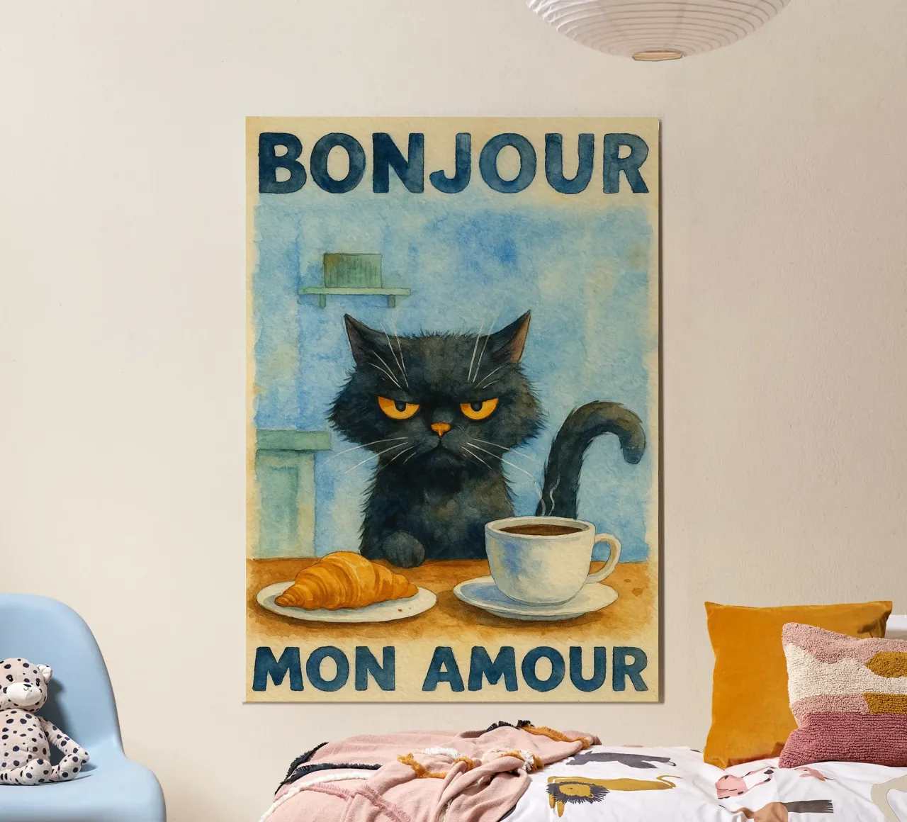 disegno parodia del gatto bonjour mon amour poster da hexis