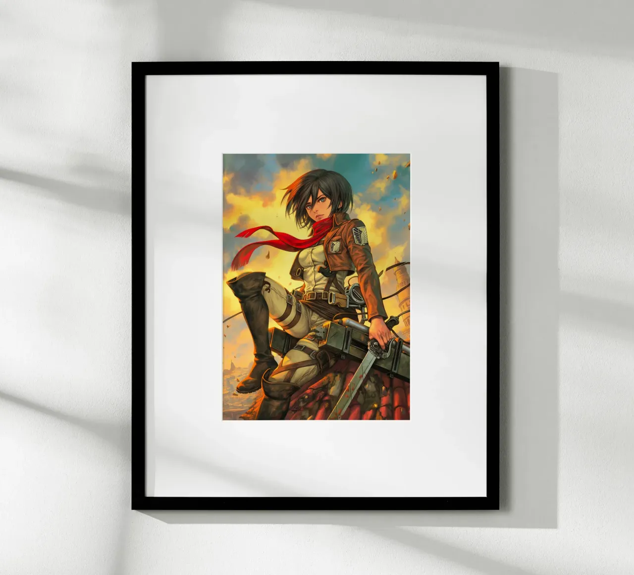 Mikasa Ackerman Attacco su Titano poster con telaio in legno da Fleur de Lys