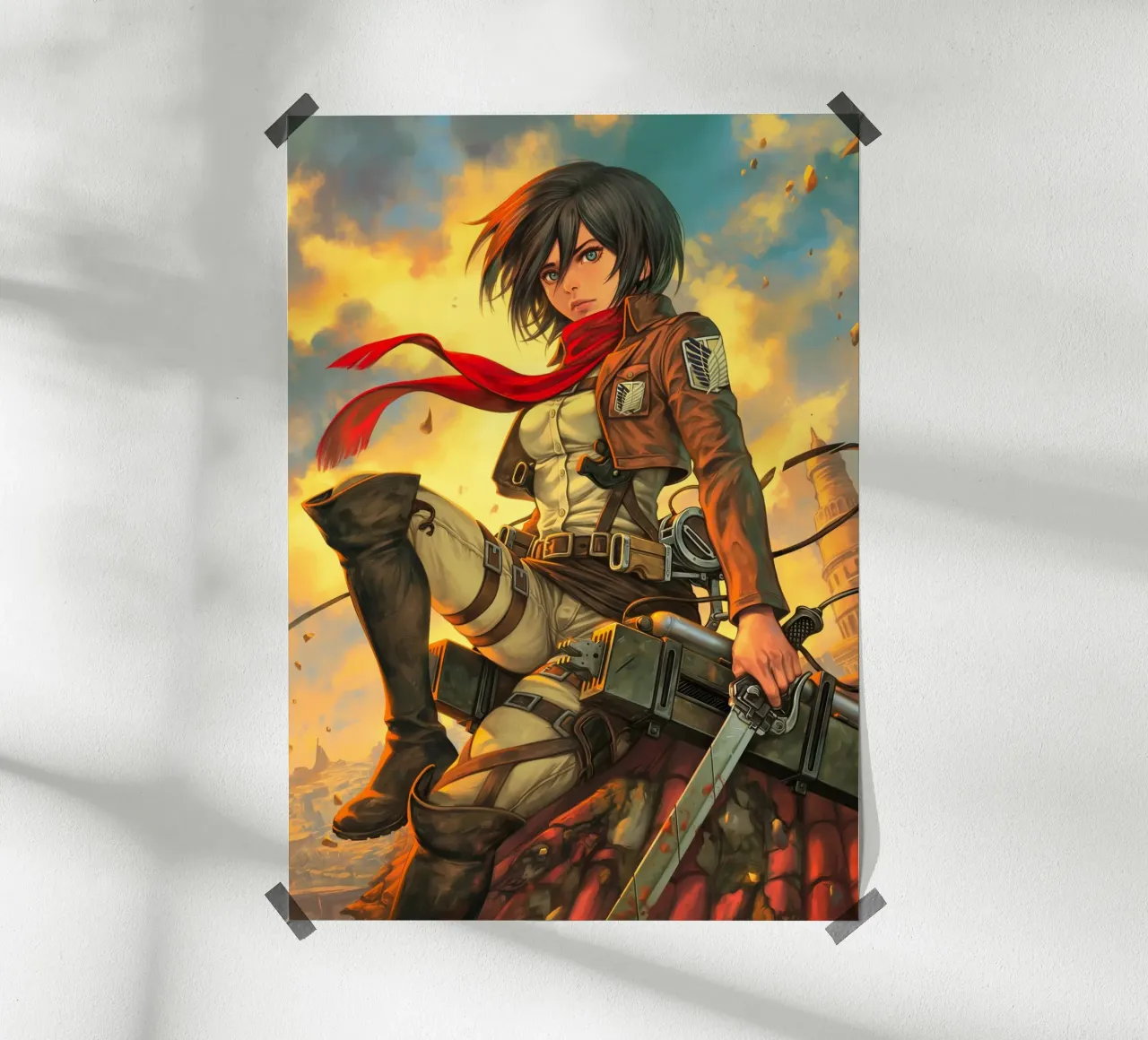 Mikasa Ackerman Attacco su Titano poster con telaio in legno da Fleur de Lys
