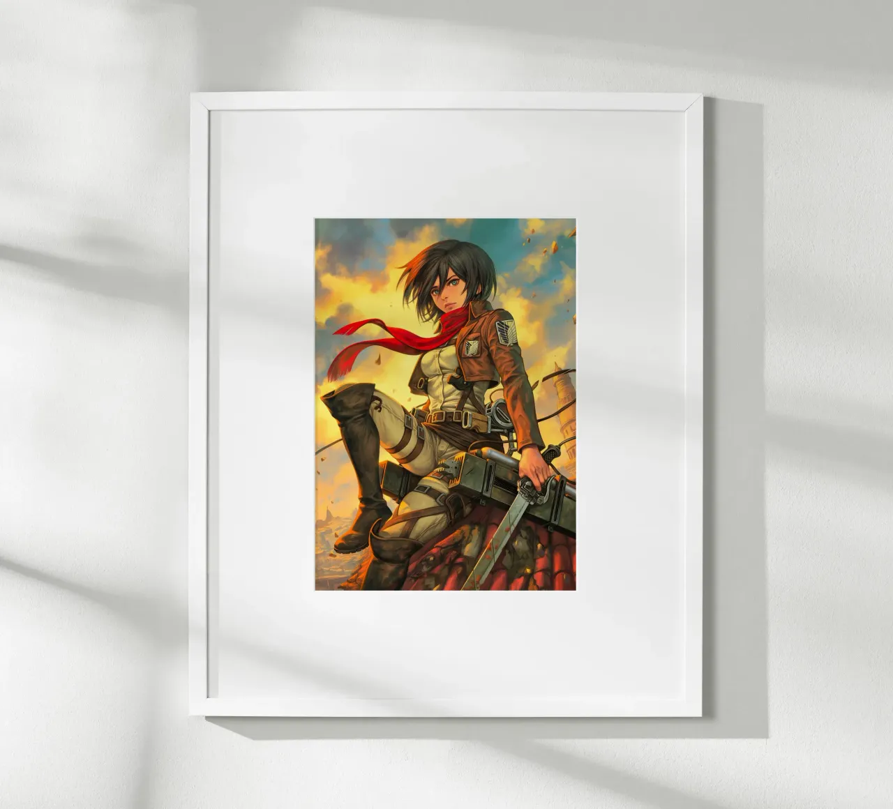 Mikasa Ackerman Attacco su Titano poster con telaio in legno da Fleur de Lys