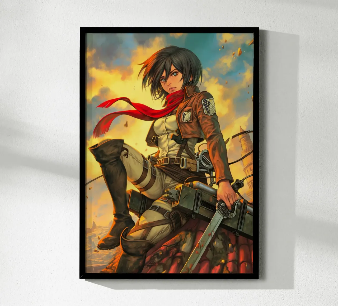 Mikasa Ackerman Attacco su Titano poster con telaio in legno da Fleur de Lys