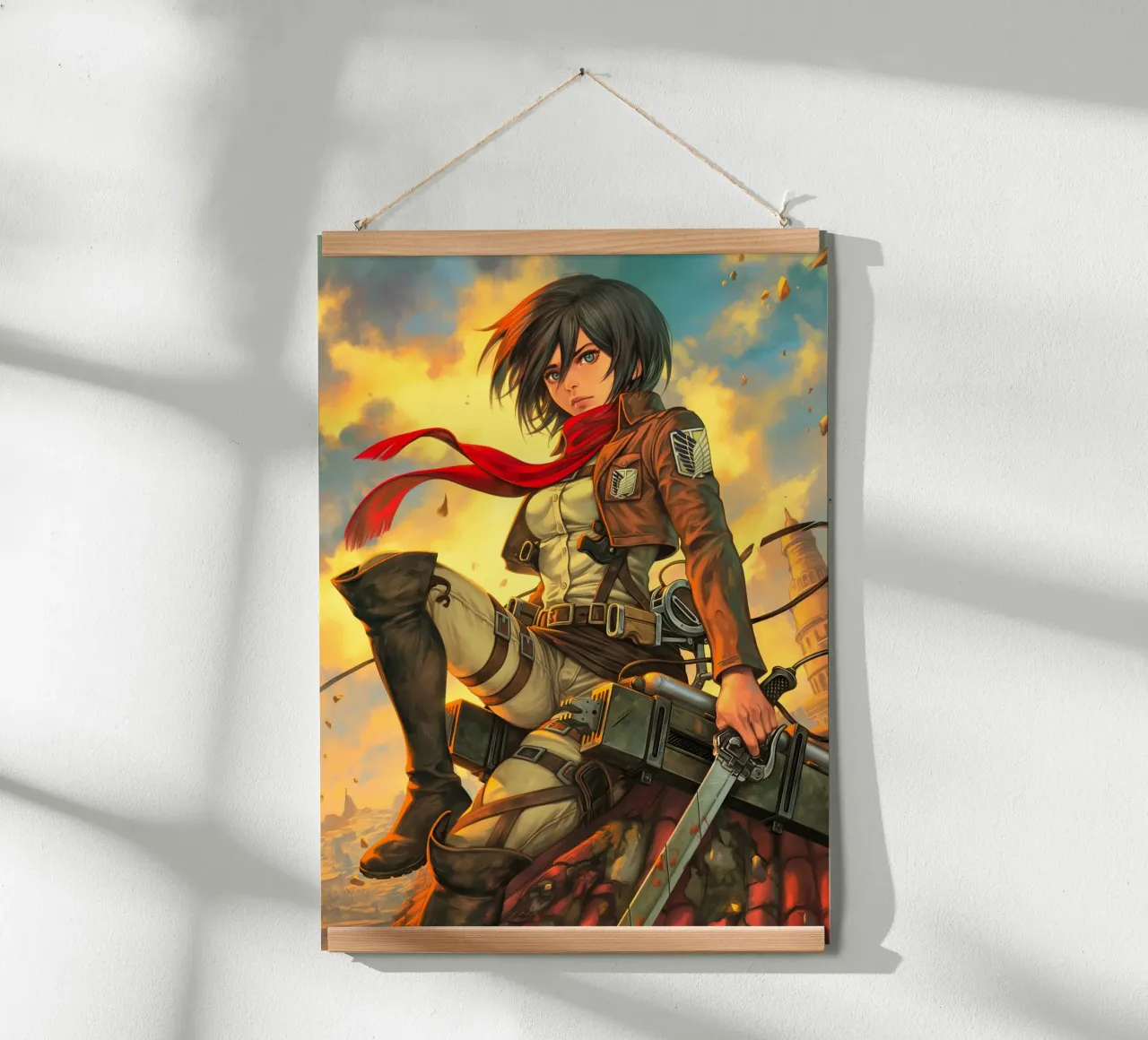 Mikasa Ackerman Attacco su Titano poster con telaio in legno da Fleur de Lys