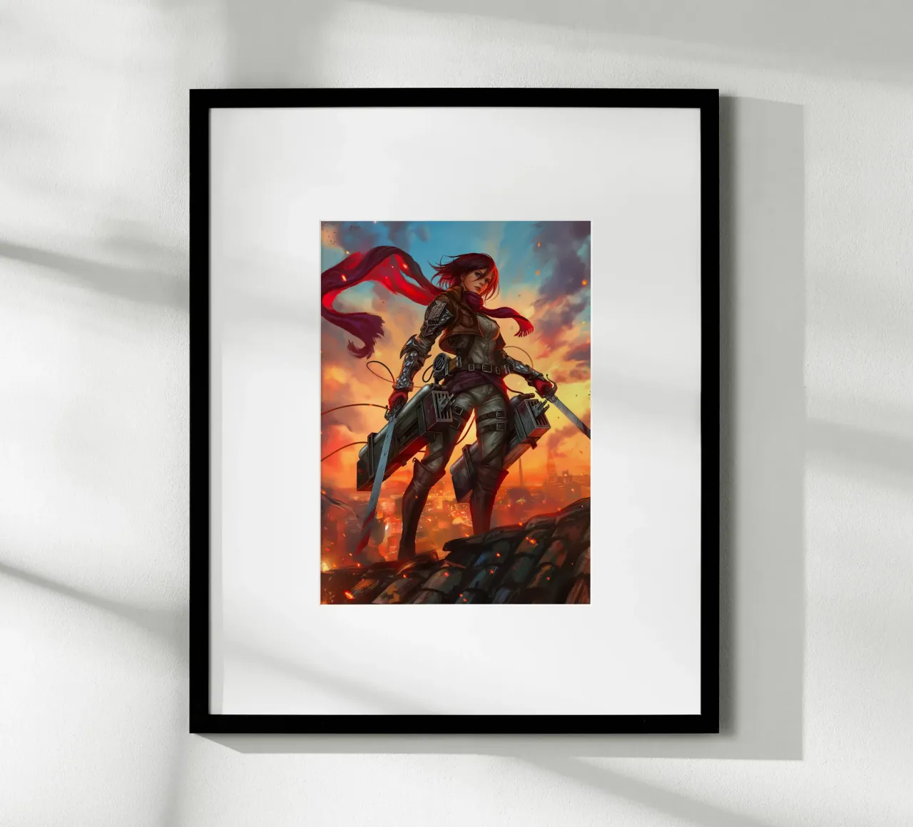 Mikasa Ackerman Attacco su Titano poster con telaio in legno da Fleur de Lys