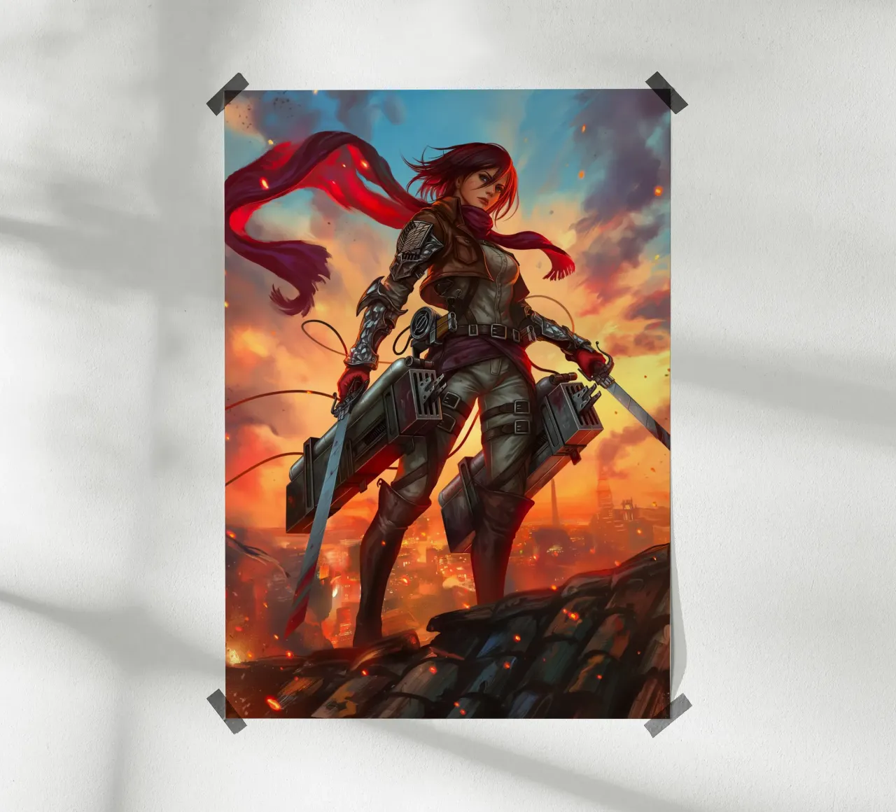 Mikasa Ackerman Attacco su Titano poster con telaio in legno da Fleur de Lys