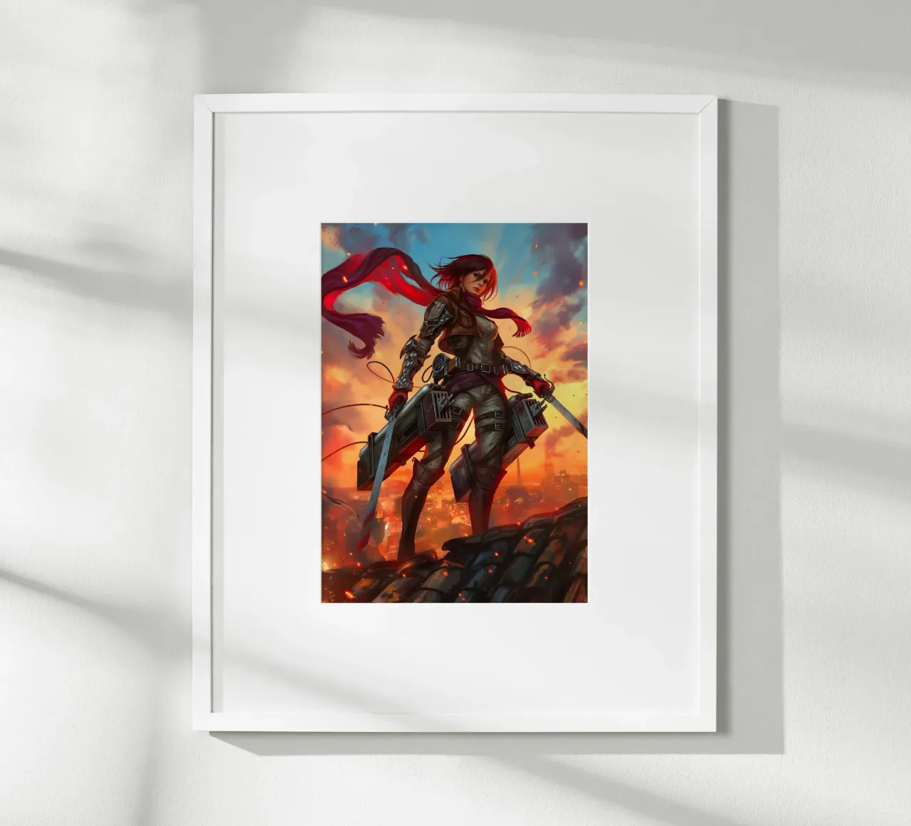 Mikasa Ackerman Attacco su Titano poster con telaio in legno da Fleur de Lys