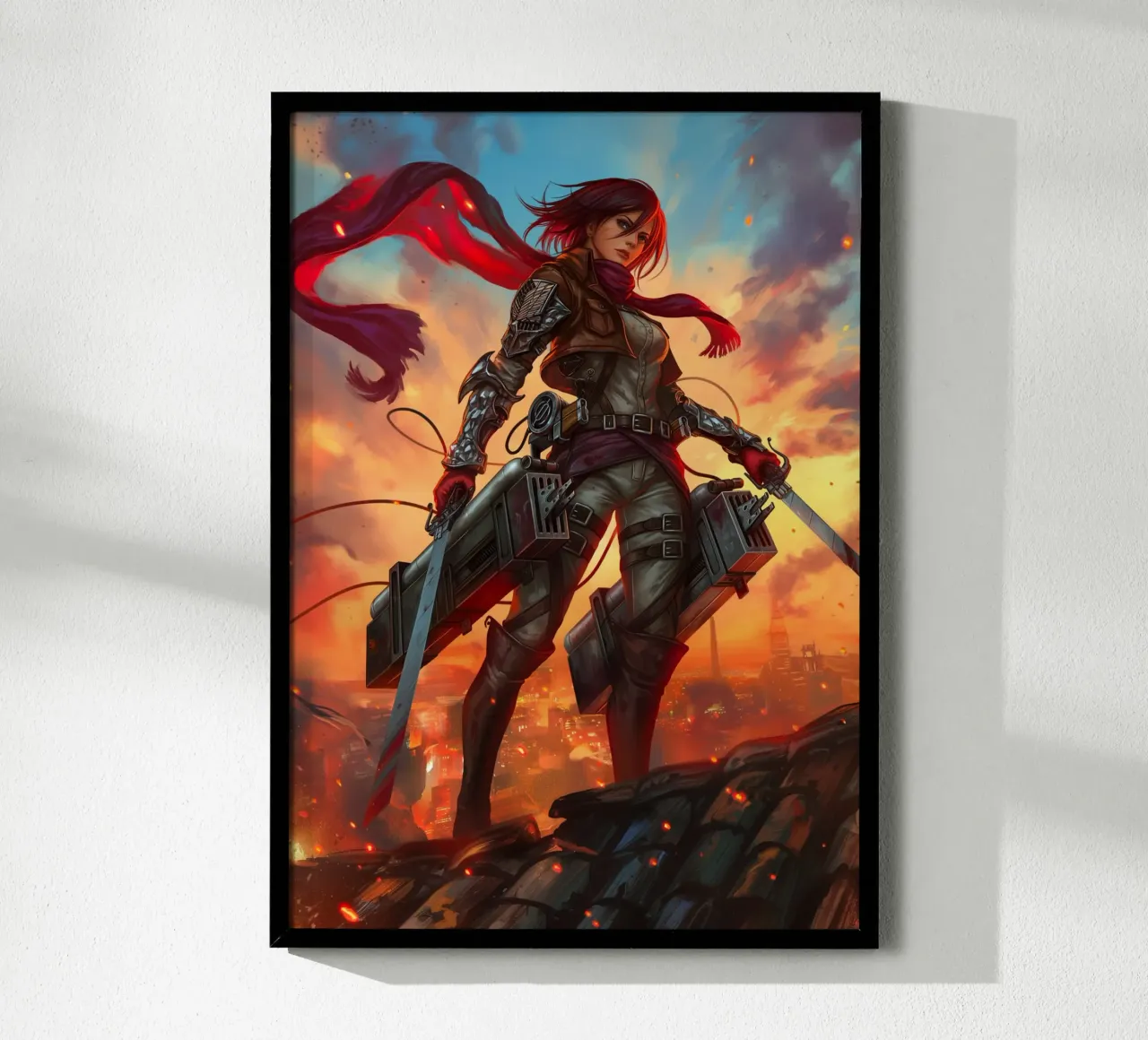 Mikasa Ackerman Attacco su Titano poster con telaio in legno da Fleur de Lys