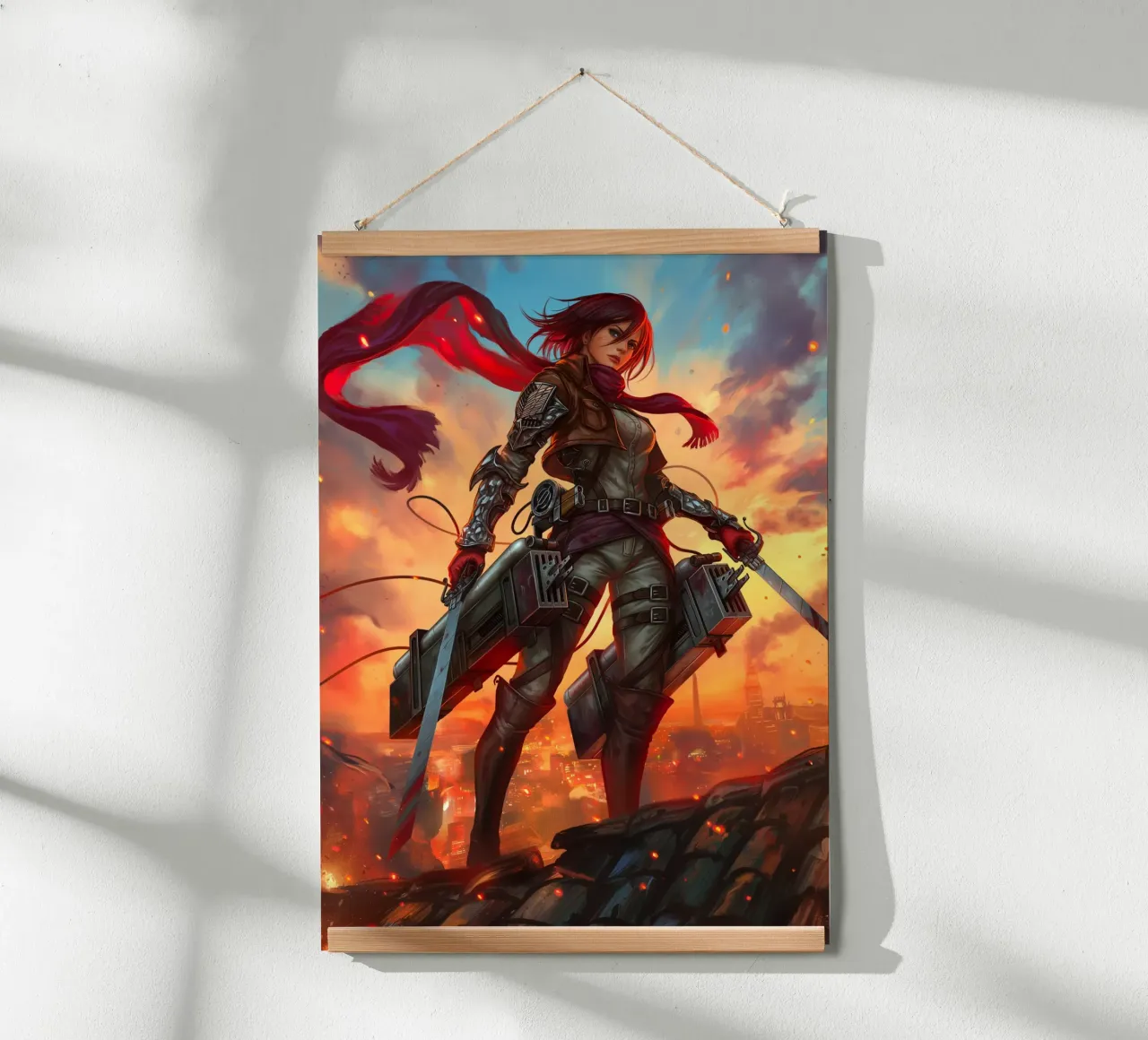 Mikasa Ackerman Attacco su Titano poster con telaio in legno da Fleur de Lys