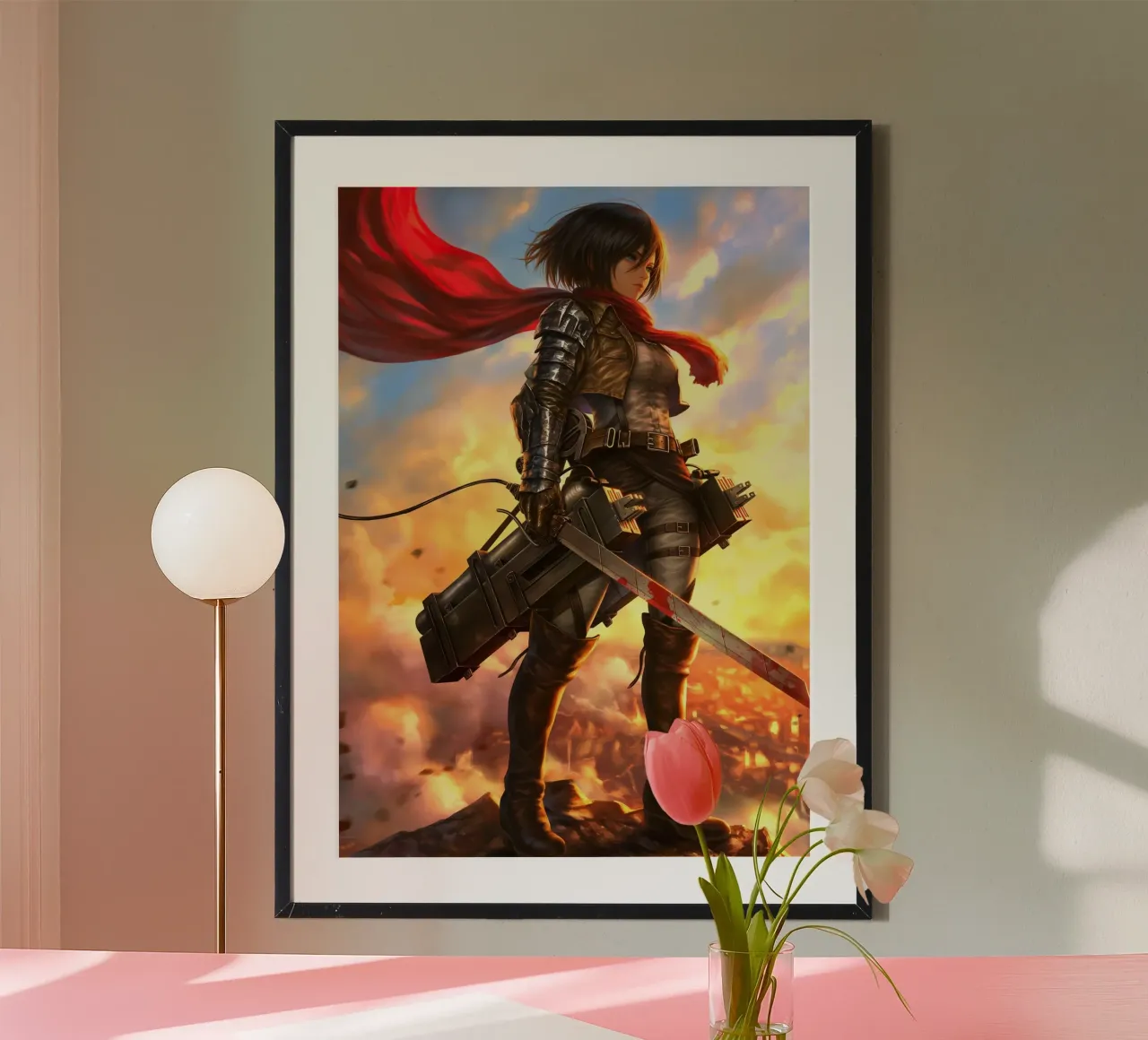 Mikasa Ackerman Attacco su Titano poster con telaio in alluminio da Fleur de Lys