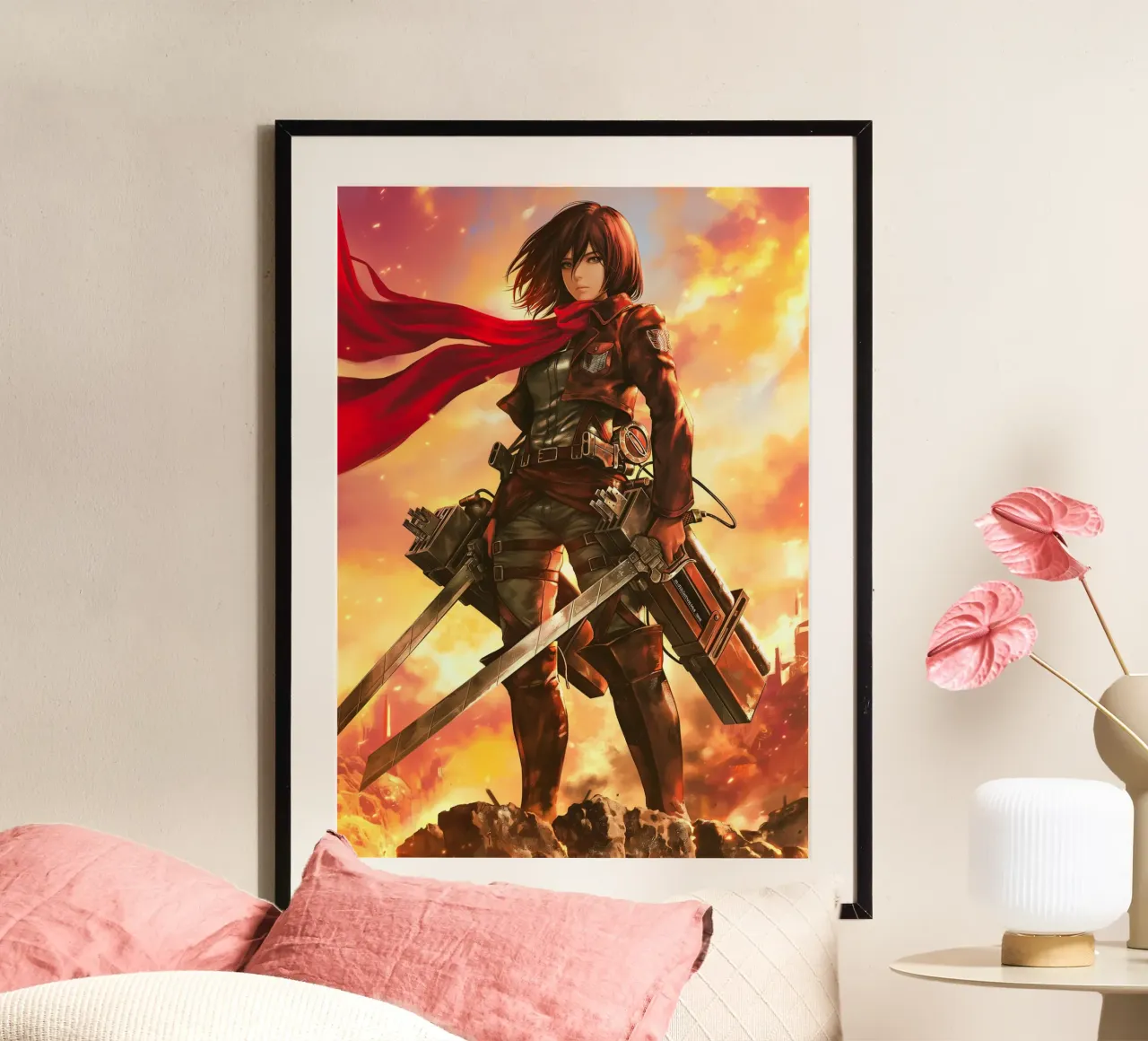Mikasa Ackerman Attacco su Titano poster con telaio in alluminio da Fleur de Lys