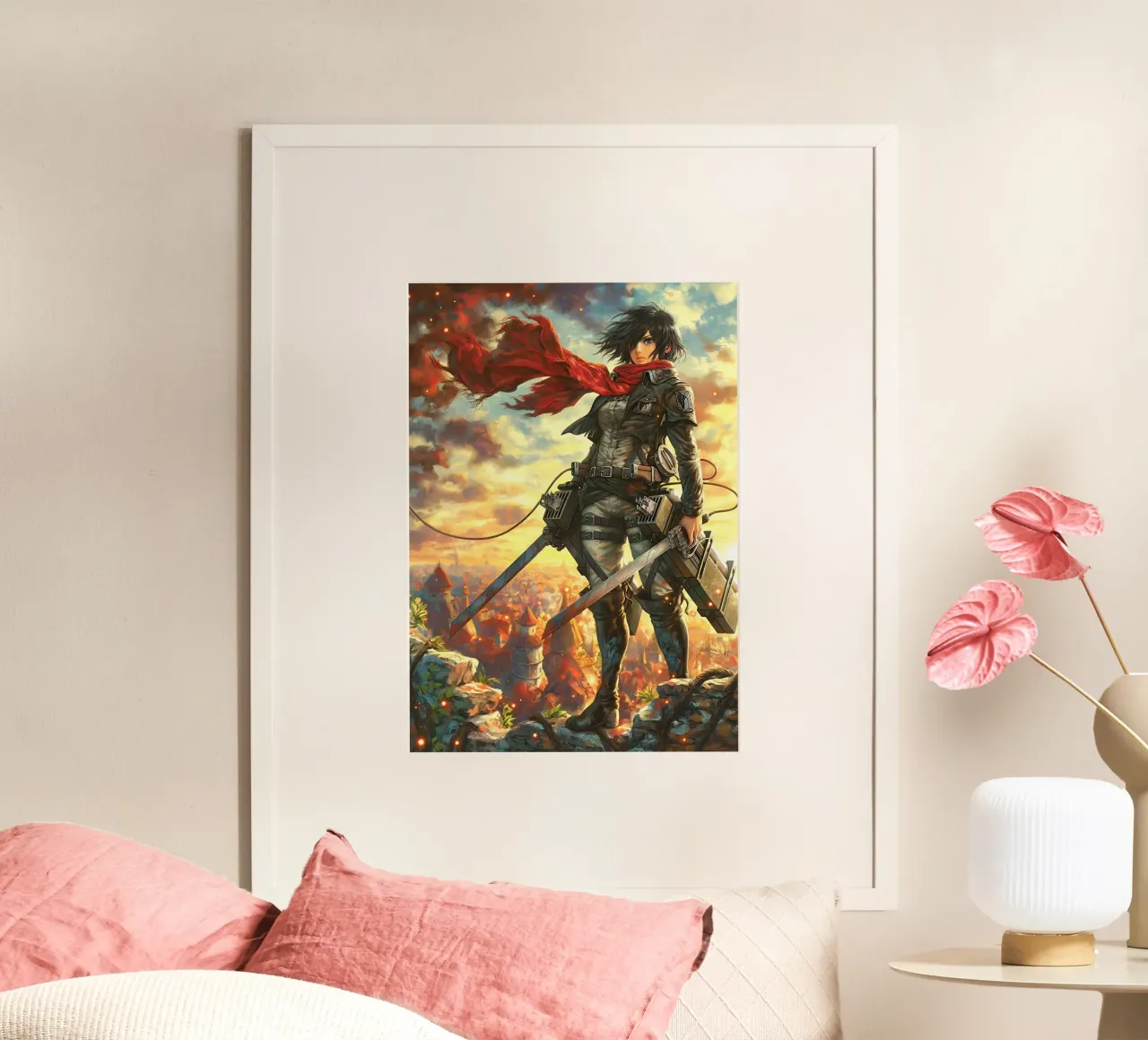 Mikasa Ackerman Attacco su Titano poster con telaio in alluminio da Fleur de Lys