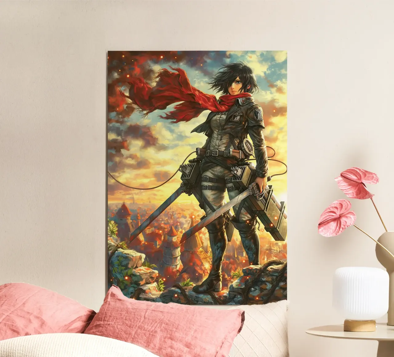 Mikasa Ackerman Attacco su Titano poster con telaio in alluminio da Fleur de Lys