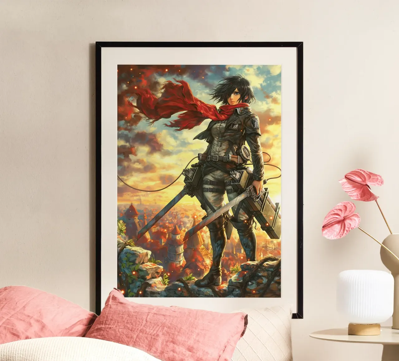 Mikasa Ackerman Attacco su Titano poster con telaio in alluminio da Fleur de Lys