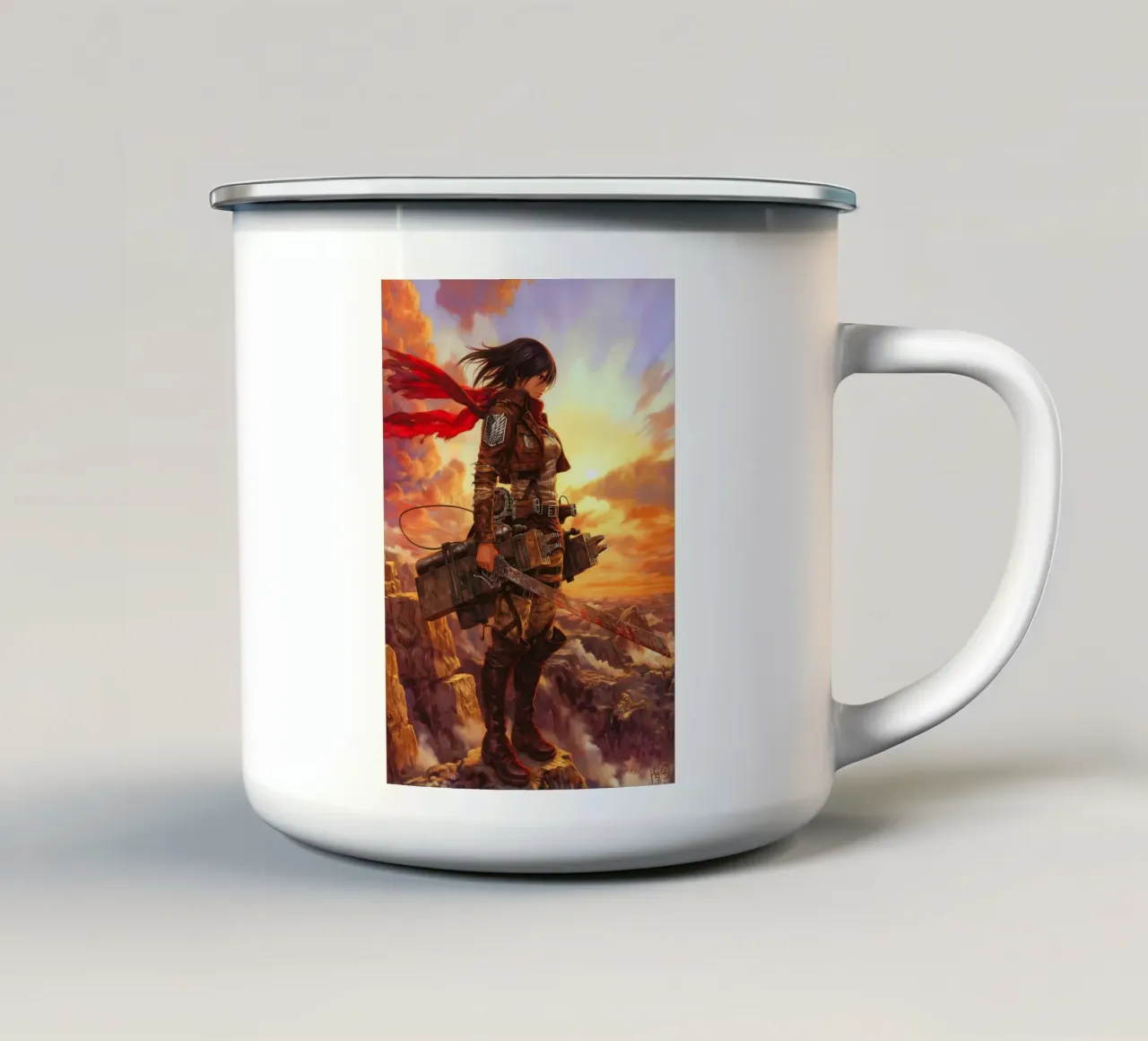 Mikasa Ackerman Attacco su Titano tazza in smalto da Fleur de Lys
