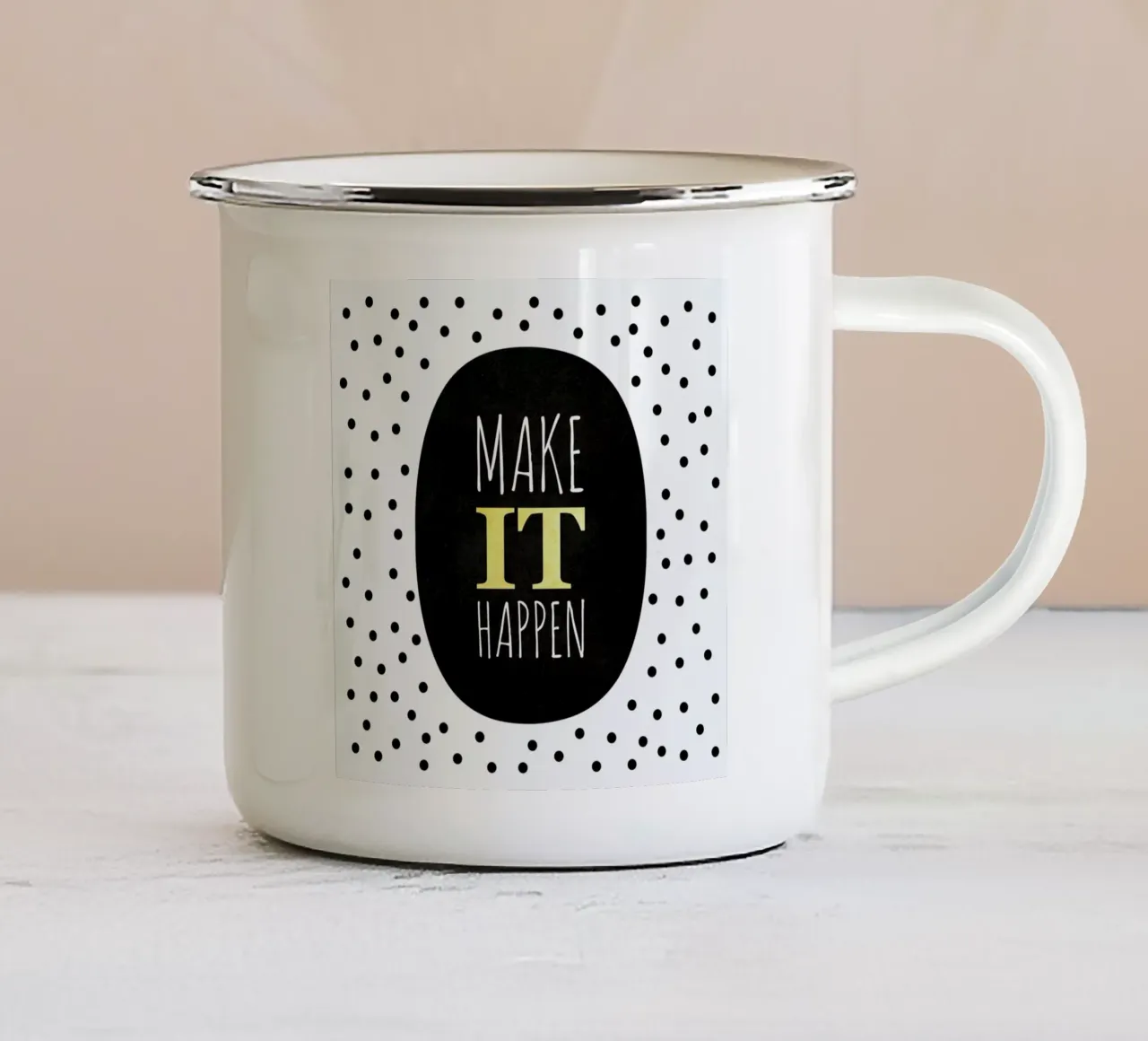 Make It Happen emaille mok van Elisabeth Fredriksson