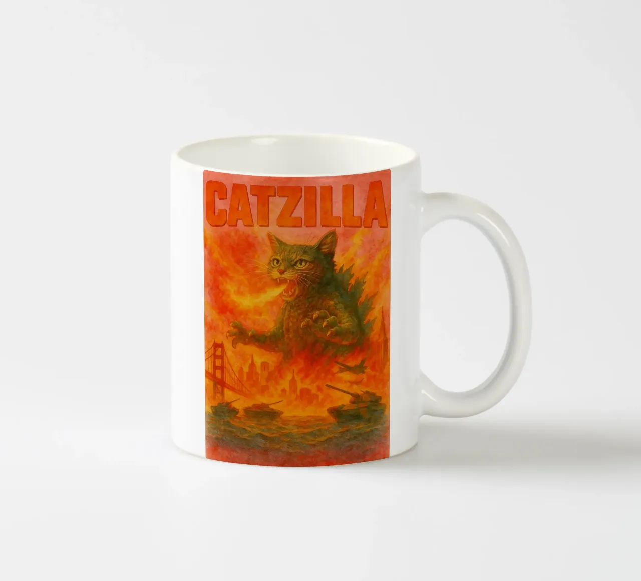 disegno parodia di Catzilla tazza in ceramica da hexis
