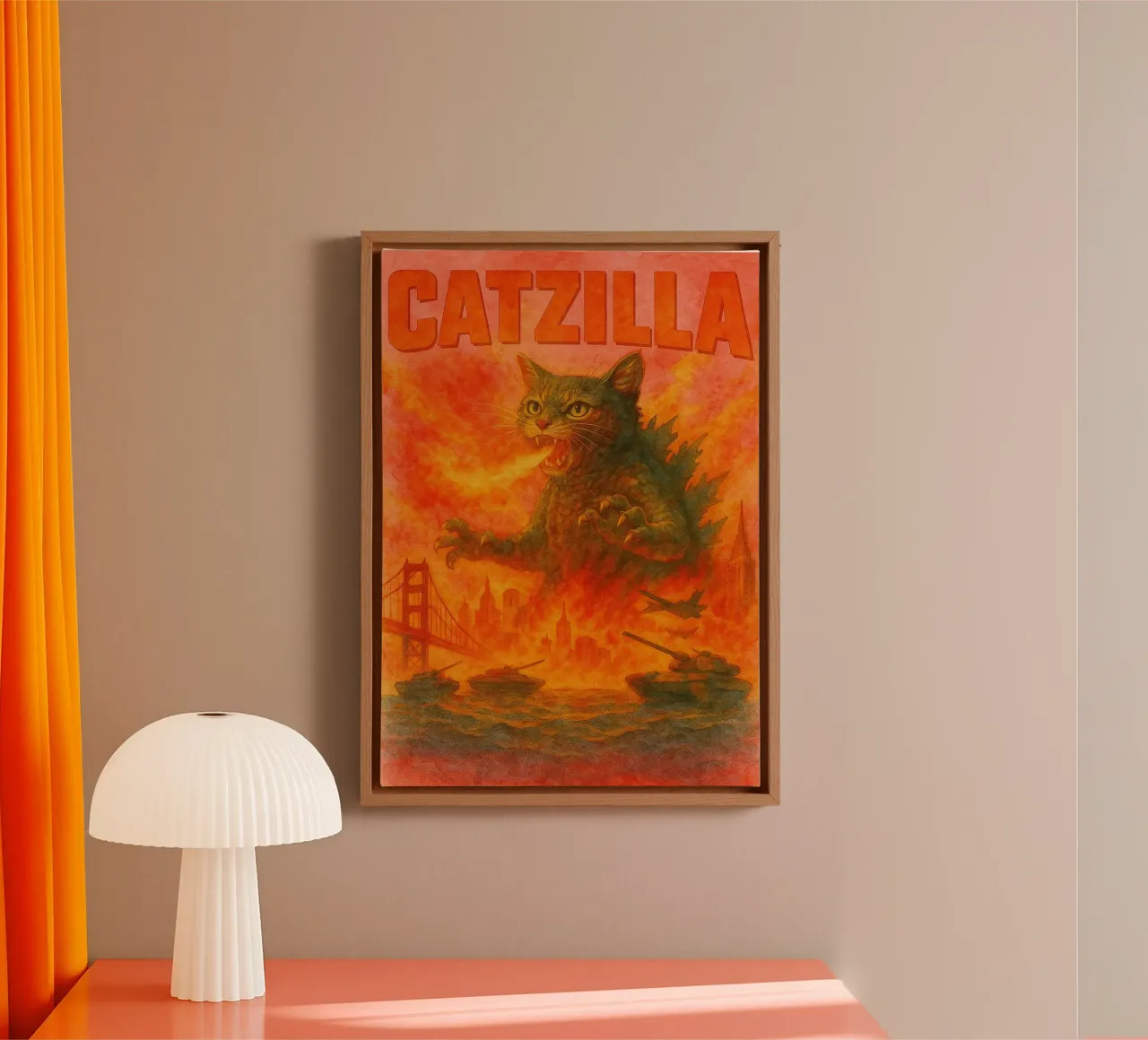 catzilla parodie tekening canvas met Baklijst van hexis