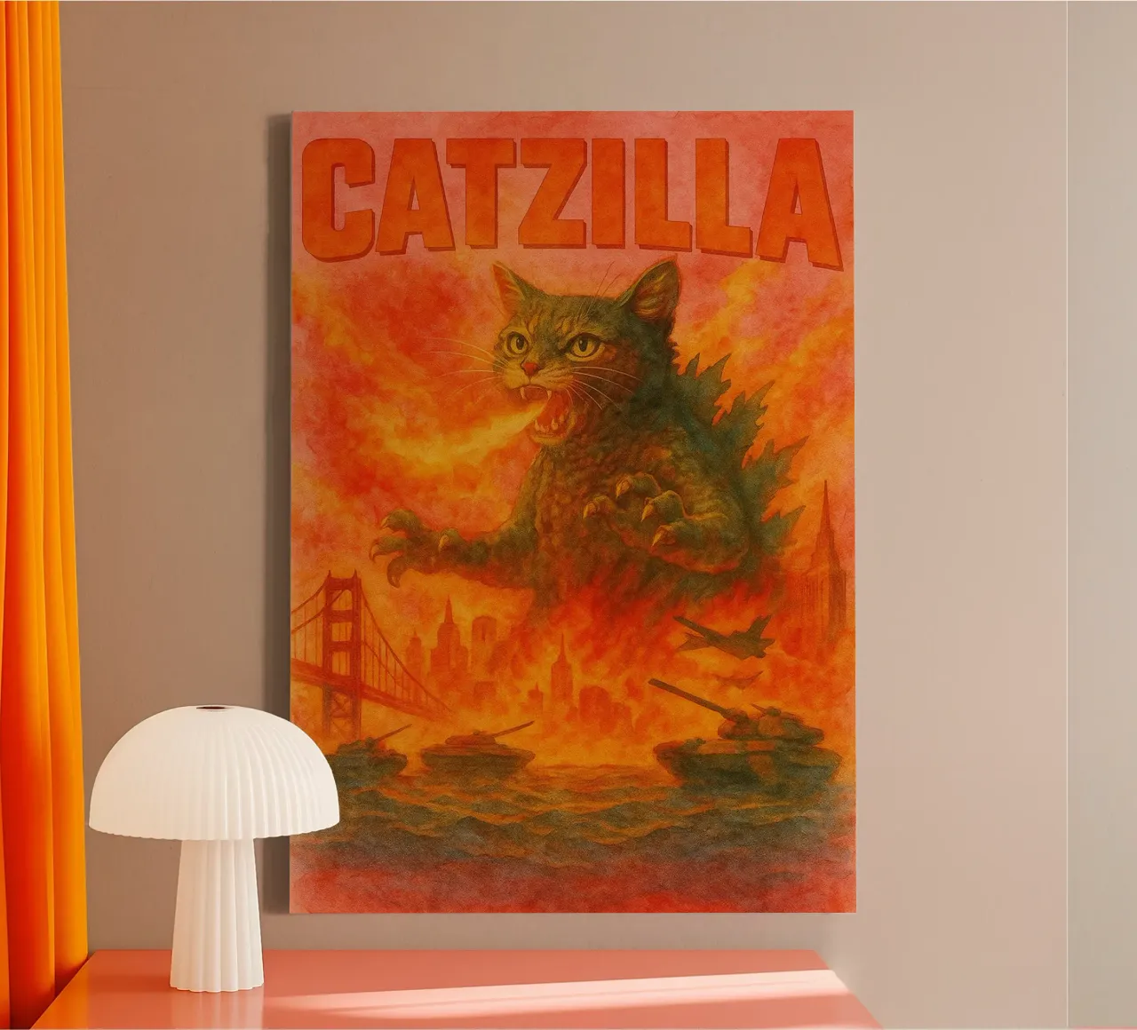 catzilla parodie tekening canvas met Baklijst van hexis