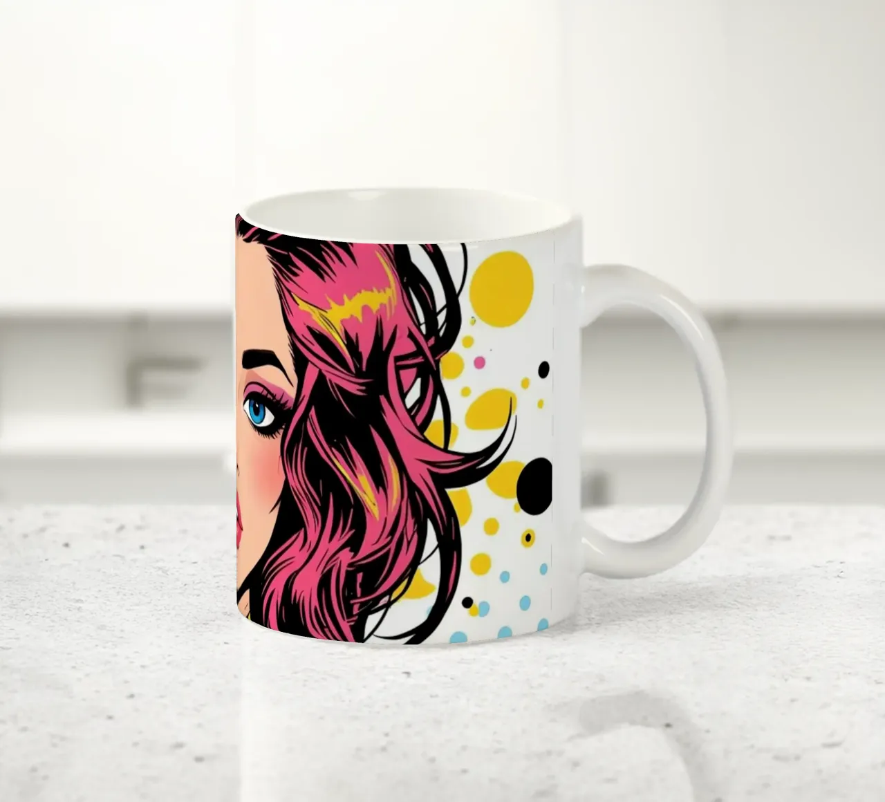 Donna con capelli e giacca colorati tazza in ceramica da DesignDoodle