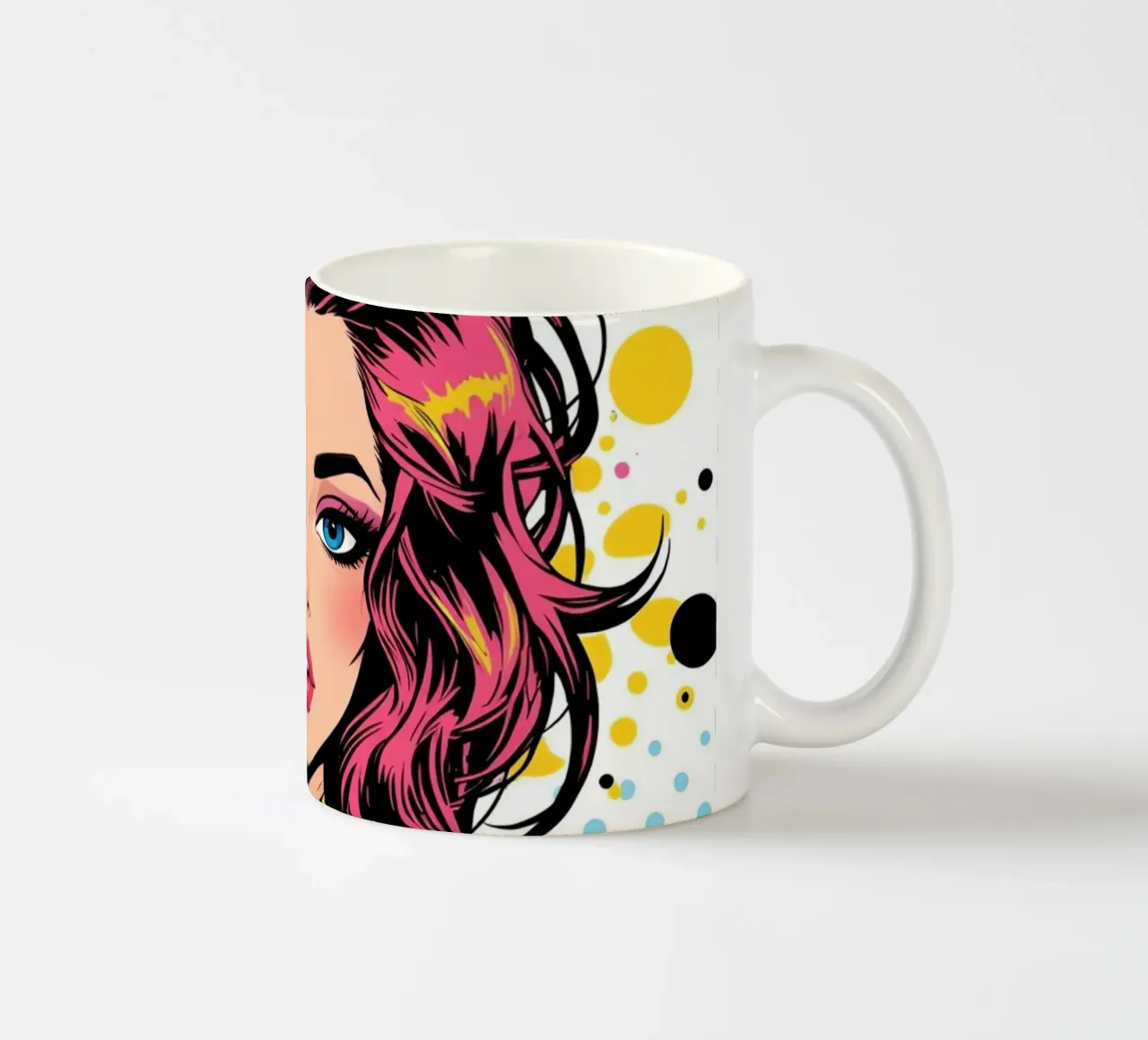 Donna con capelli e giacca colorati tazza in ceramica da DesignDoodle