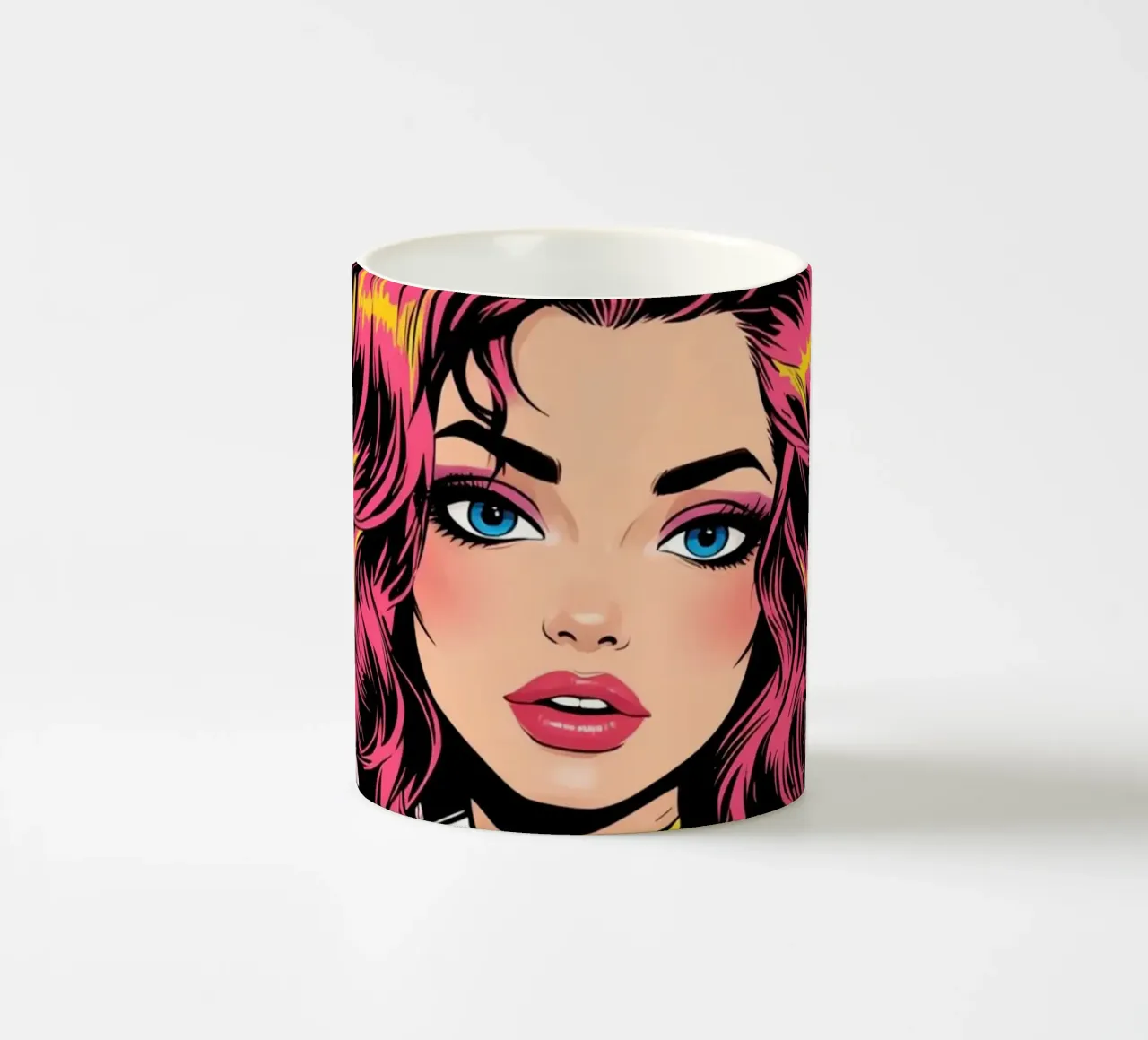 Donna con capelli e giacca colorati tazza in ceramica da DesignDoodle
