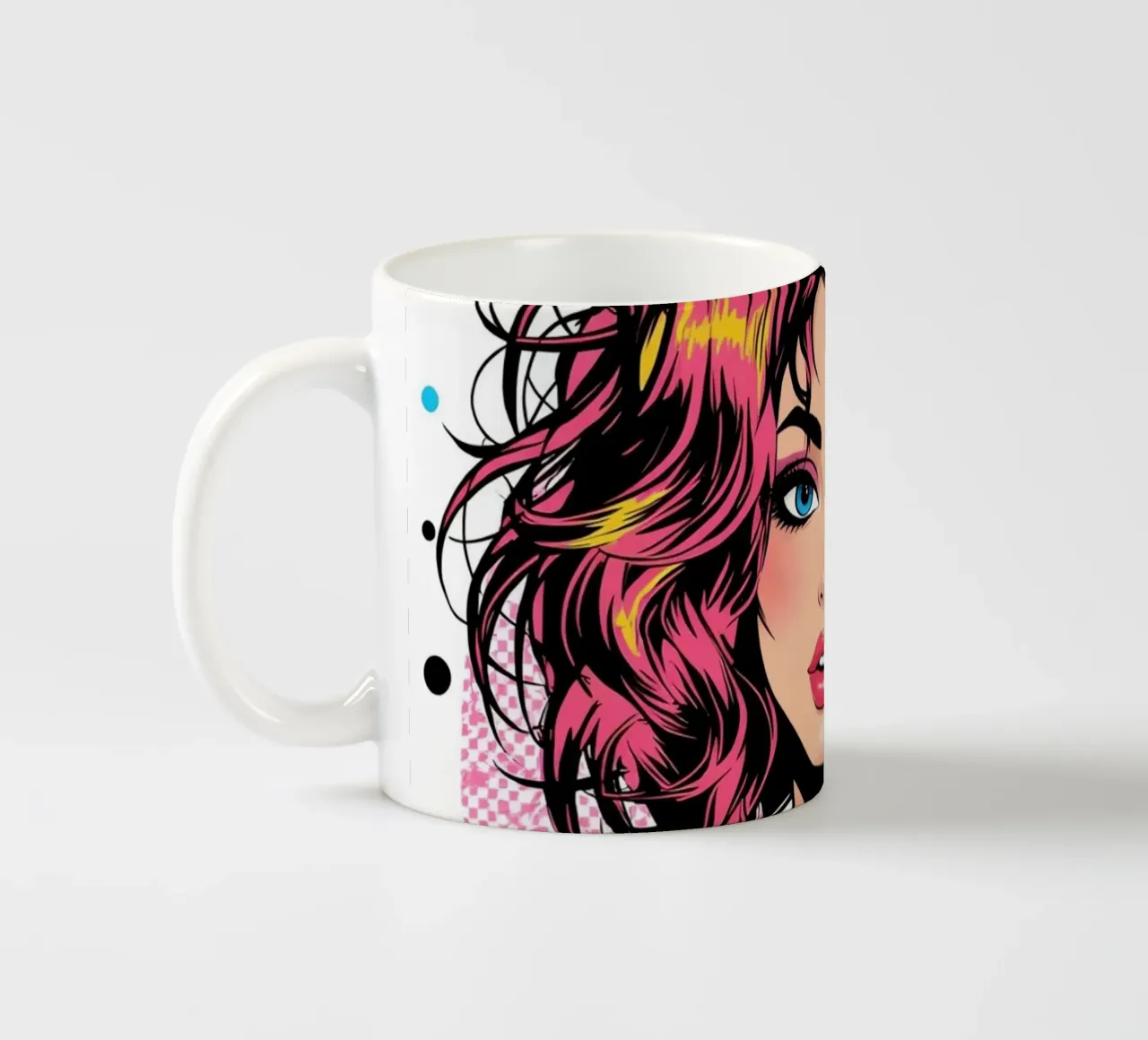 Donna con capelli e giacca colorati tazza in ceramica da DesignDoodle