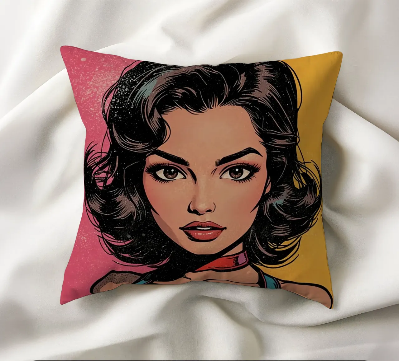 Donna in abito colorato cuscino da DesignDoodle