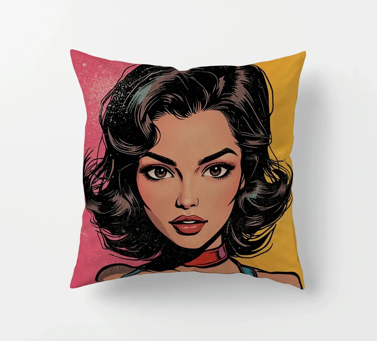 Donna in abito colorato cuscino da DesignDoodle