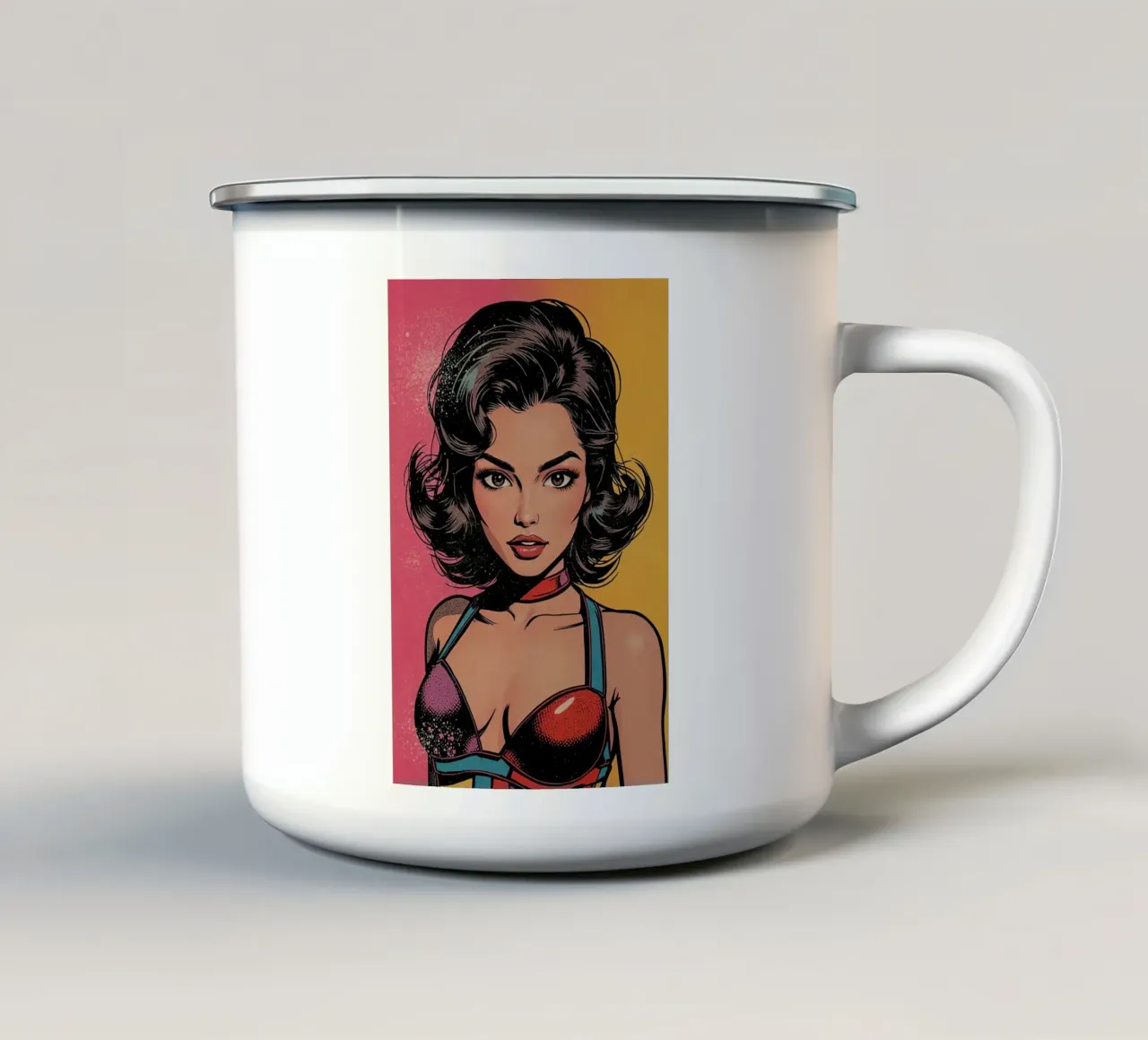 Donna in abito colorato tazza in smalto da DesignDoodle