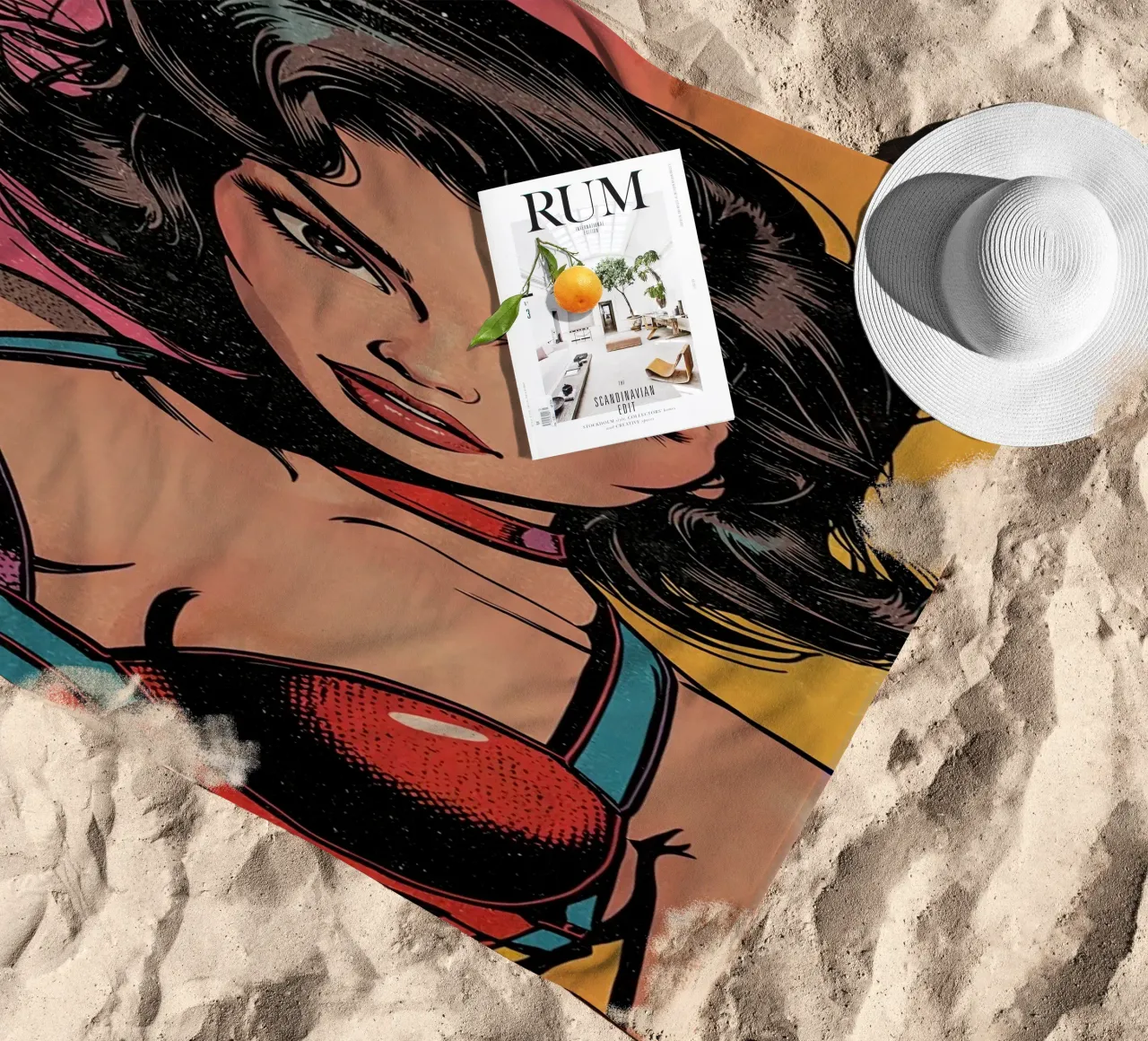Donna in abito colorato telo mare da DesignDoodle