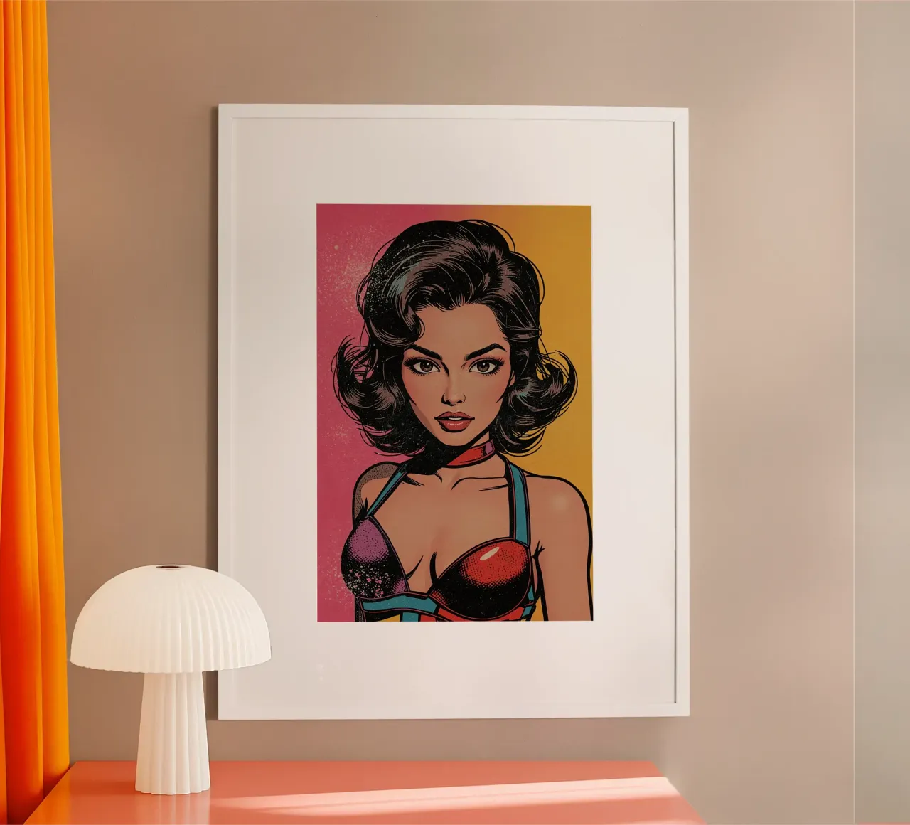 Donna in abito colorato poster con telaio in alluminio da DesignDoodle