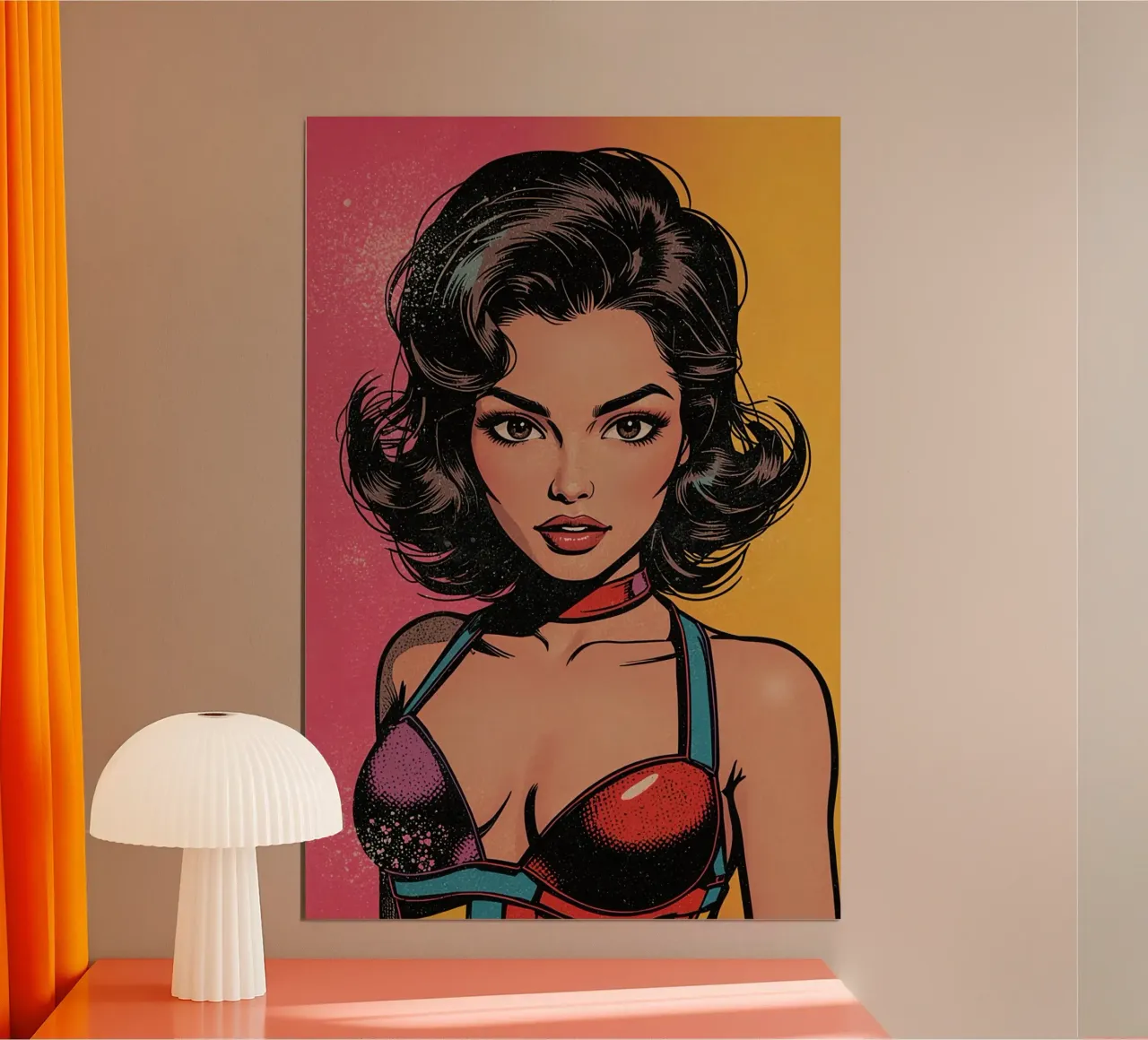 Donna in abito colorato poster con telaio in alluminio da DesignDoodle