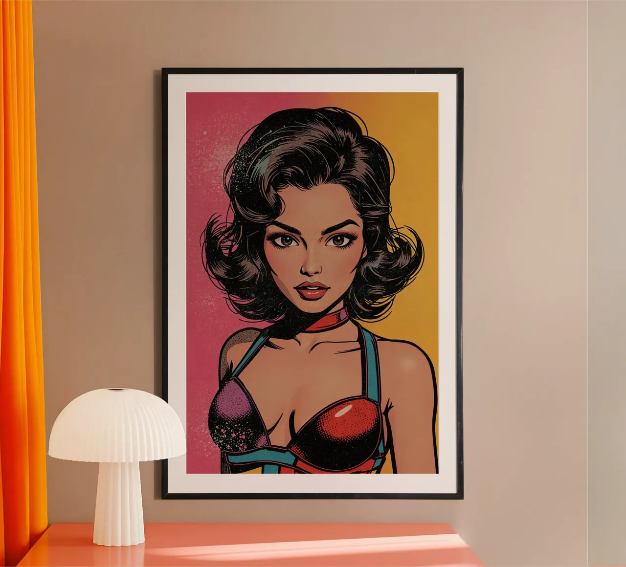 Donna in abito colorato poster con telaio in alluminio da DesignDoodle