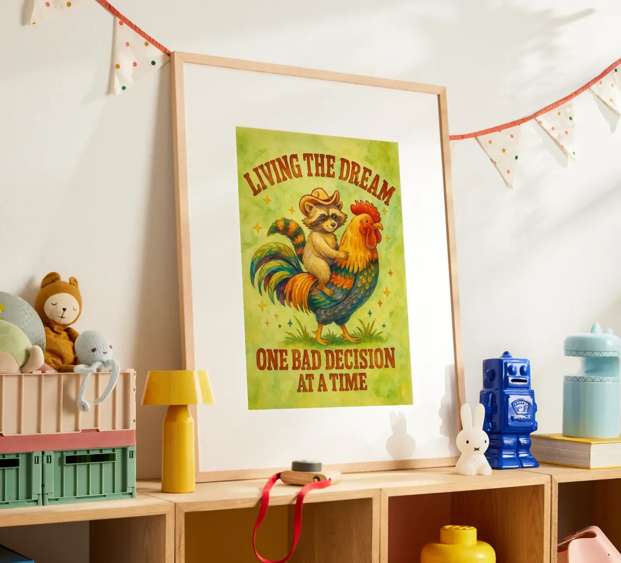 Huhn Hahn und Waschbär Parodie Zeichnung Poster von hexis