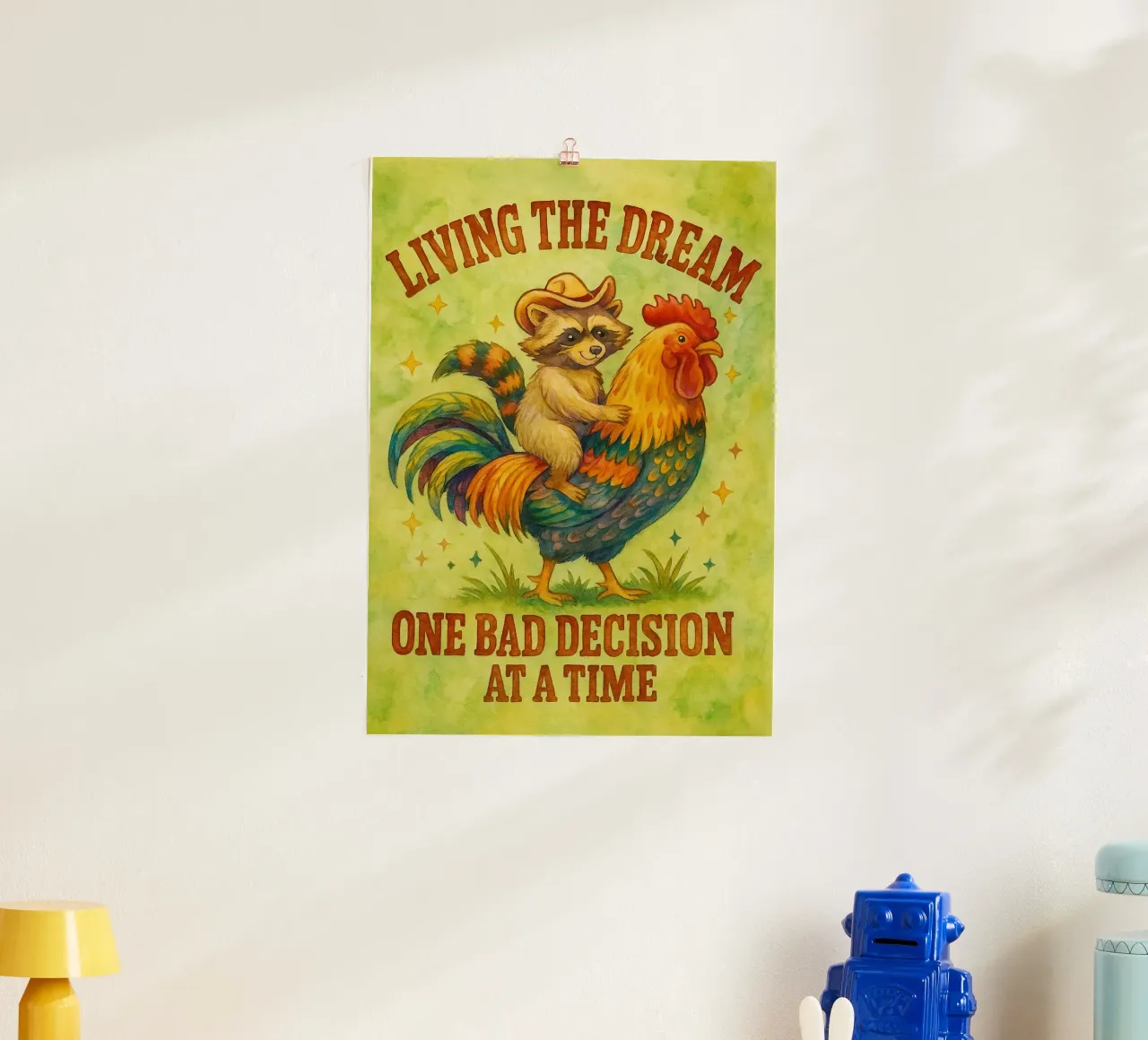 Huhn Hahn und Waschbär Parodie Zeichnung Poster von hexis