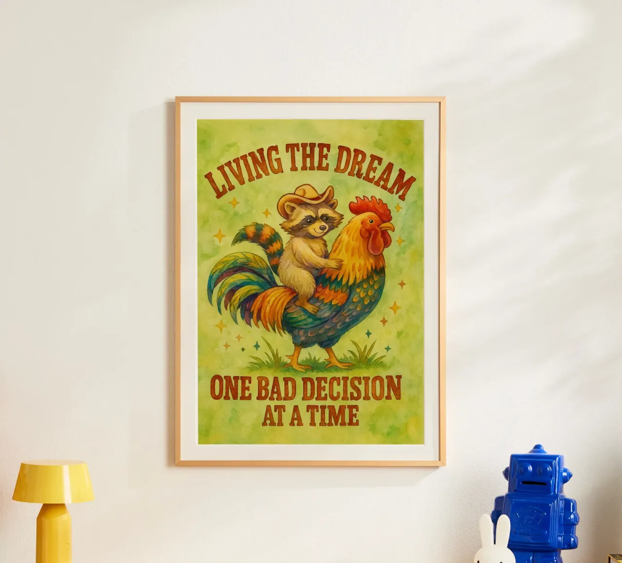 Huhn Hahn und Waschbär Parodie Zeichnung Poster von hexis