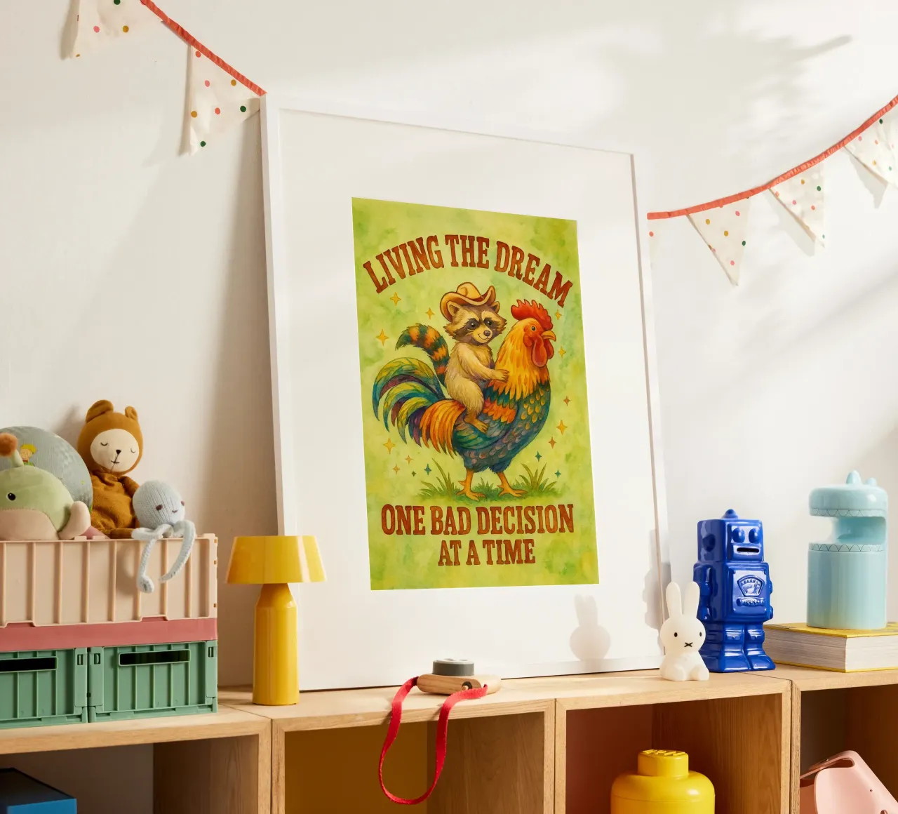 Huhn Hahn und Waschbär Parodie Zeichnung Poster von hexis