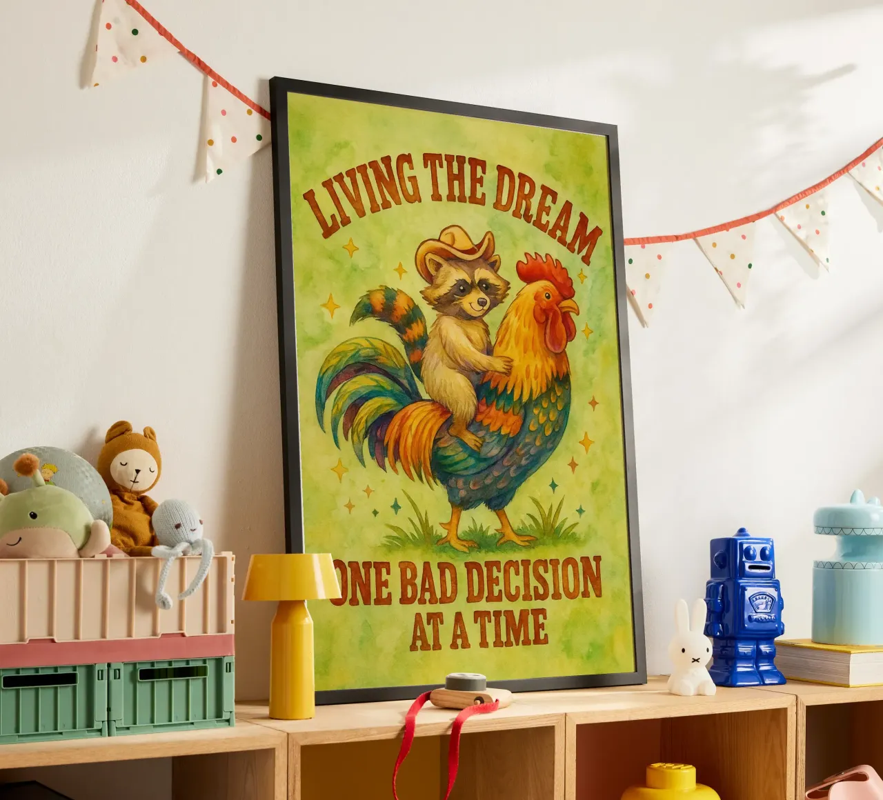 Huhn Hahn und Waschbär Parodie Zeichnung Poster von hexis