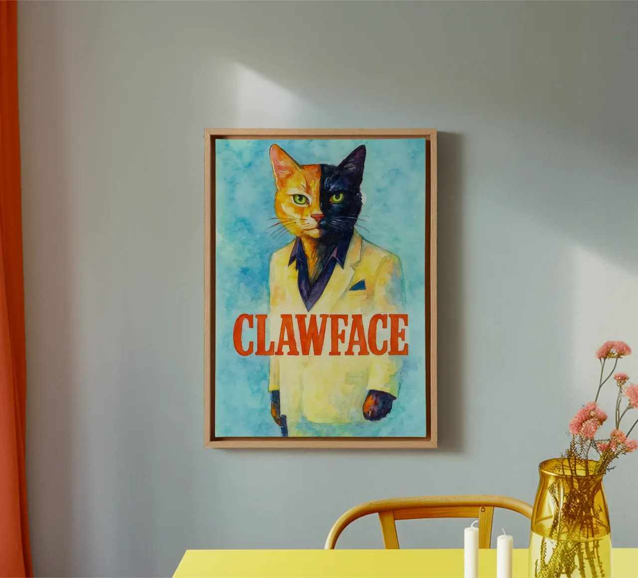 Clawface Parodie Zeichnung Leinwand mit Schattenfugenrahmen von hexis