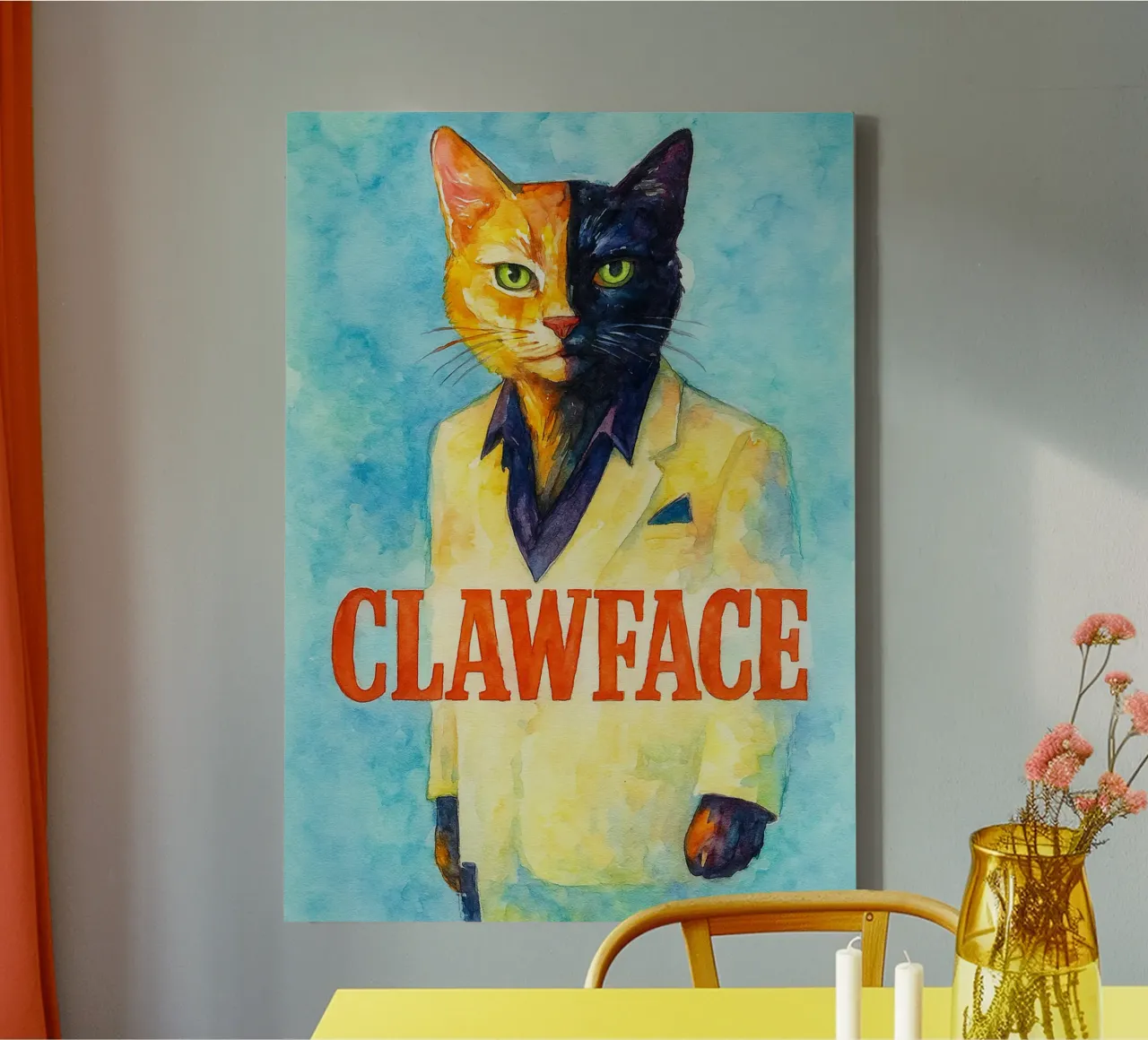 Clawface Parodie Zeichnung Leinwand mit Schattenfugenrahmen von hexis